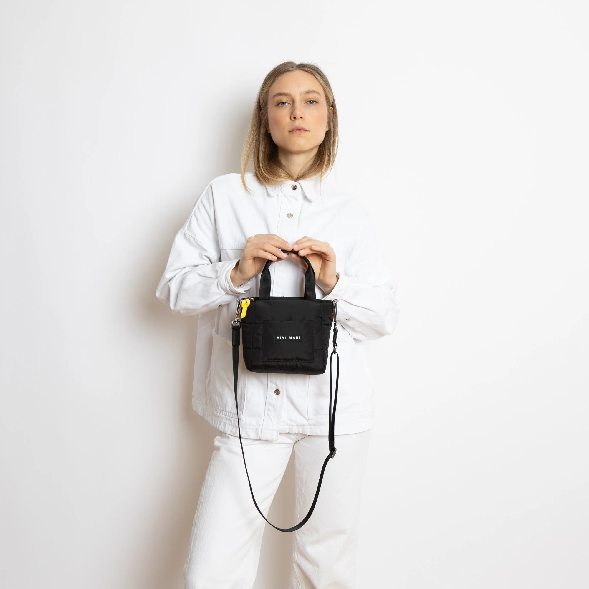 padded tote bag mini + strap basic woven slim - black - Image 18