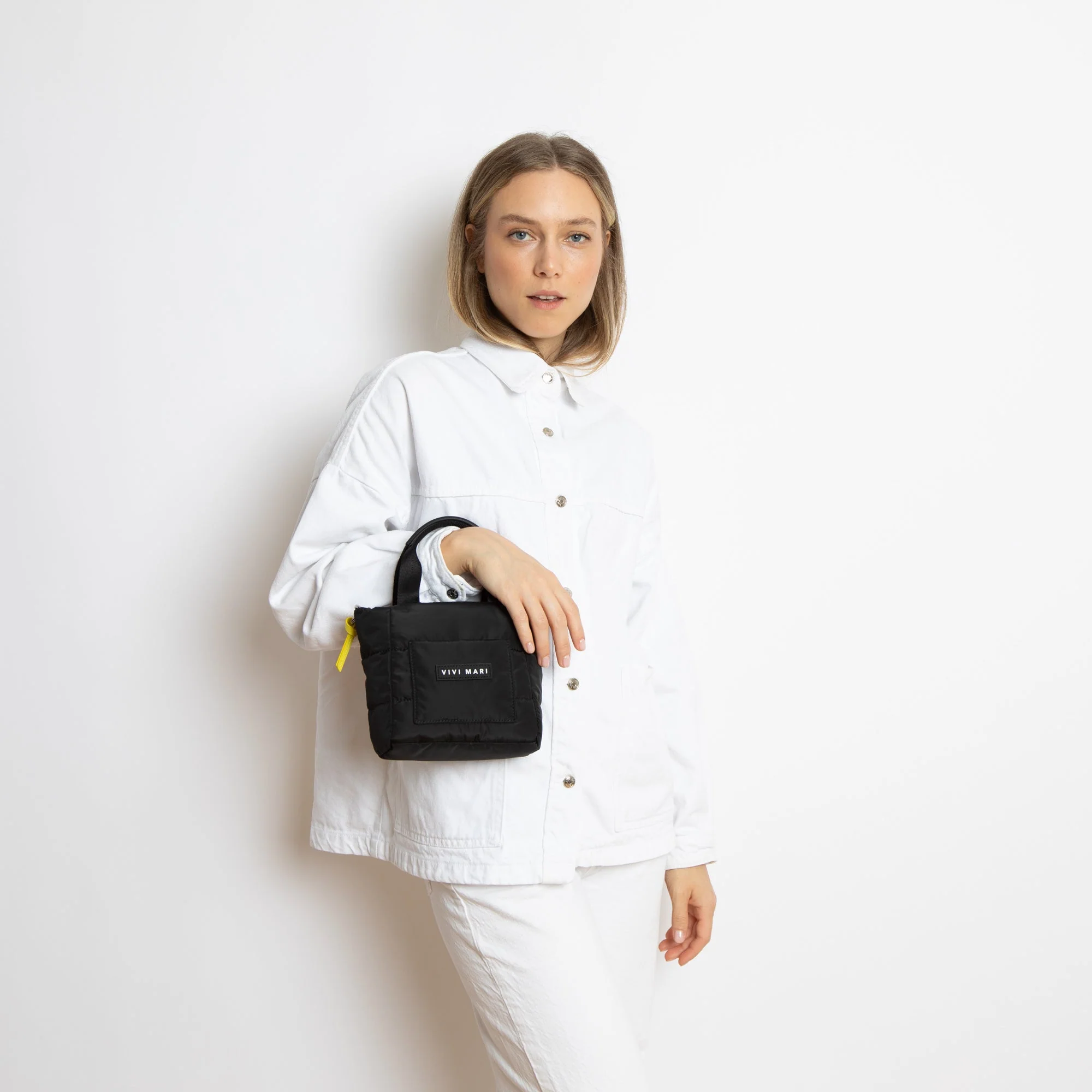 padded tote bag mini + strap basic woven slim - black - Image 20