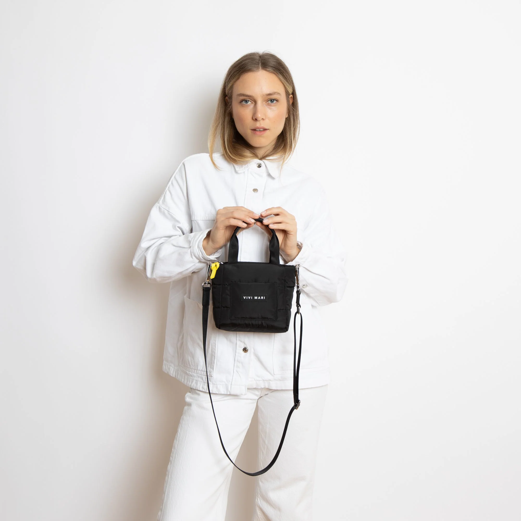 padded tote bag mini + strap basic woven slim - black - Image 7