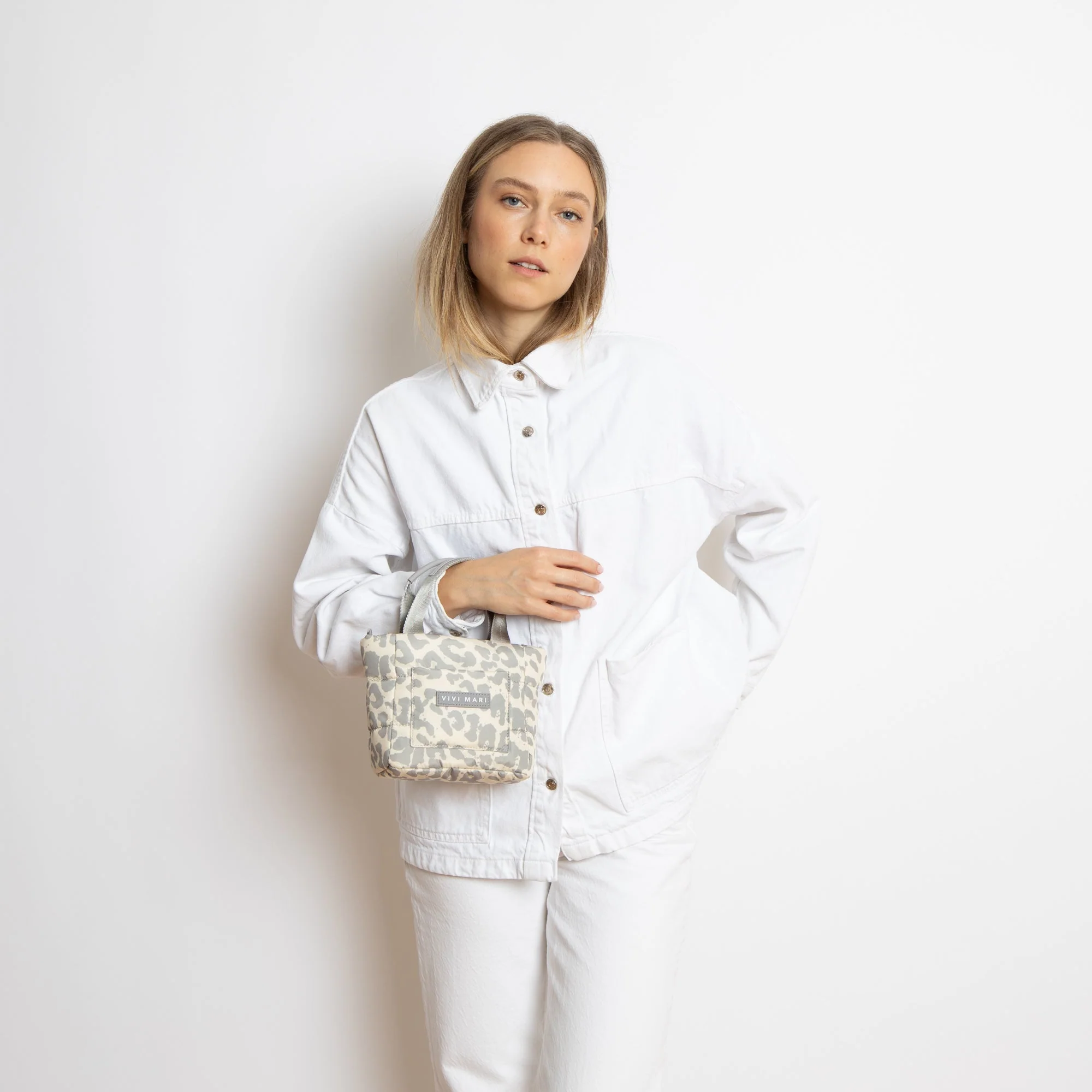padded tote bag mini + strap basic woven slim - leo splashes grey/sand - Image 22