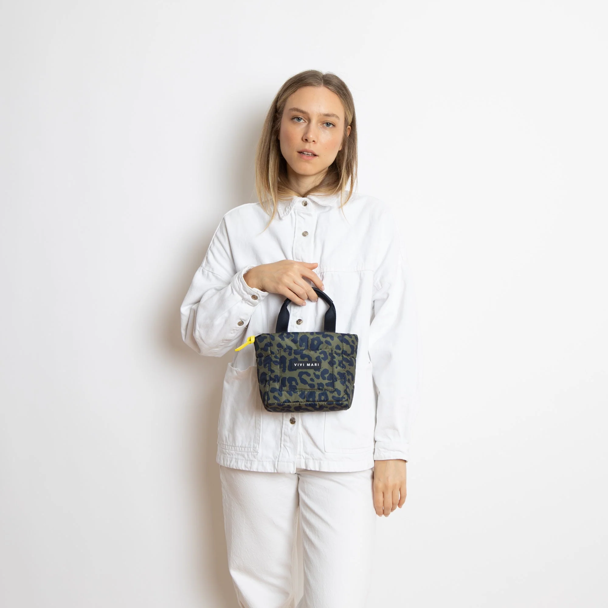 padded tote bag mini + strap basic woven slim - leo splashes navy/olive - Image 19