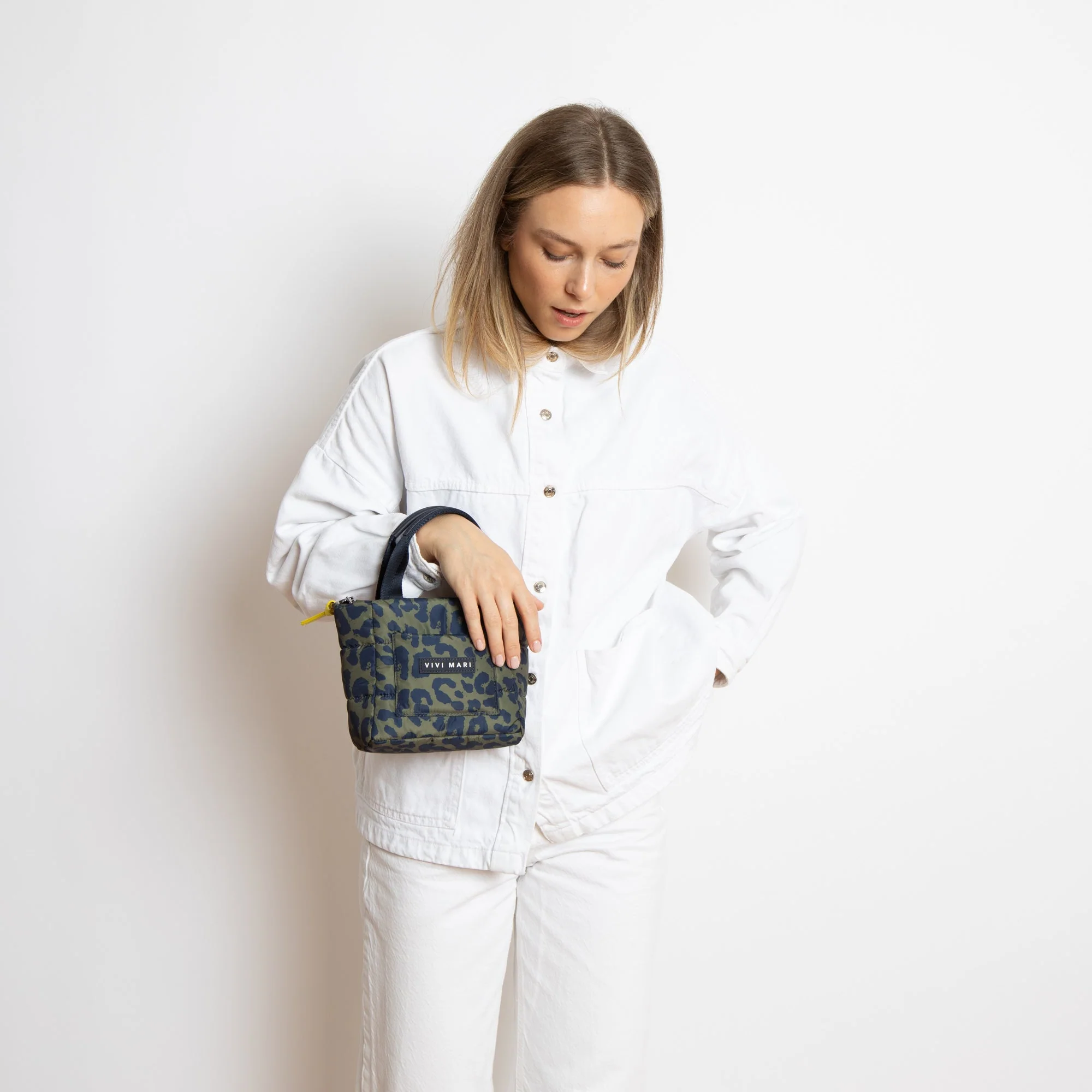 padded tote bag mini + strap basic woven slim - leo splashes navy/olive - Image 20
