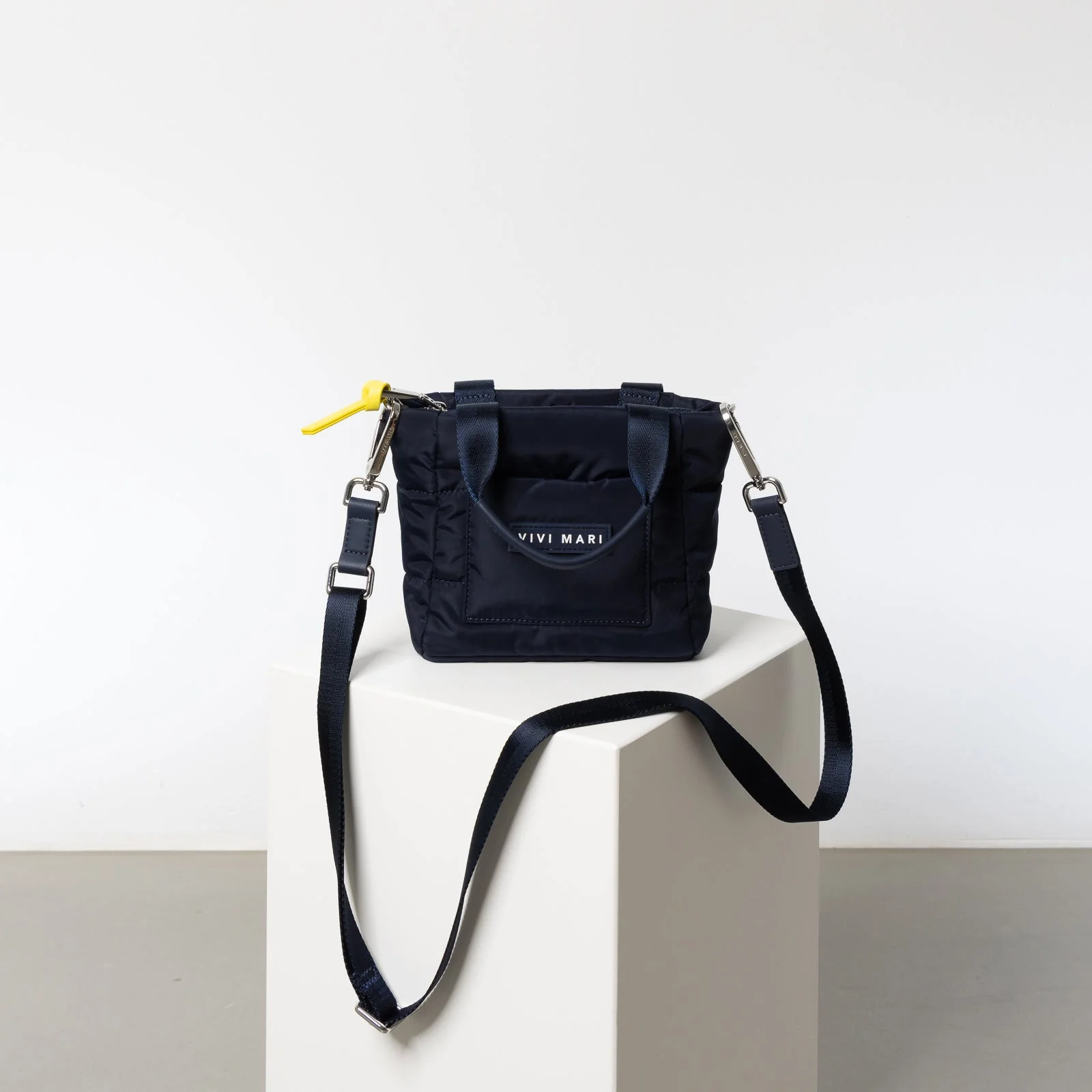 padded tote bag mini + strap basic woven slim - navy