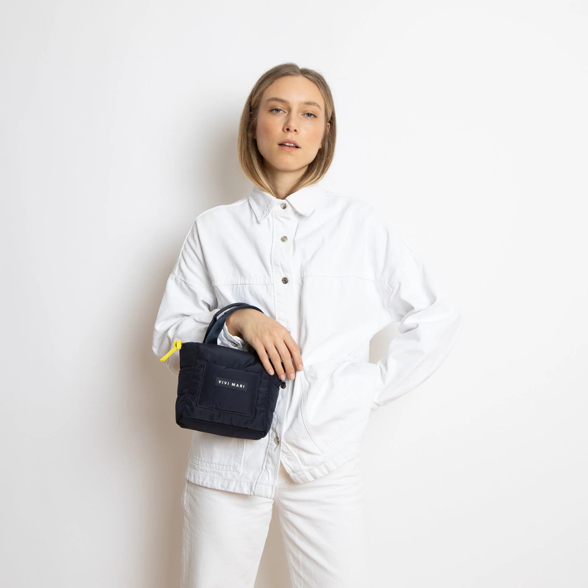 padded tote bag mini + strap basic woven slim - navy - Image 13