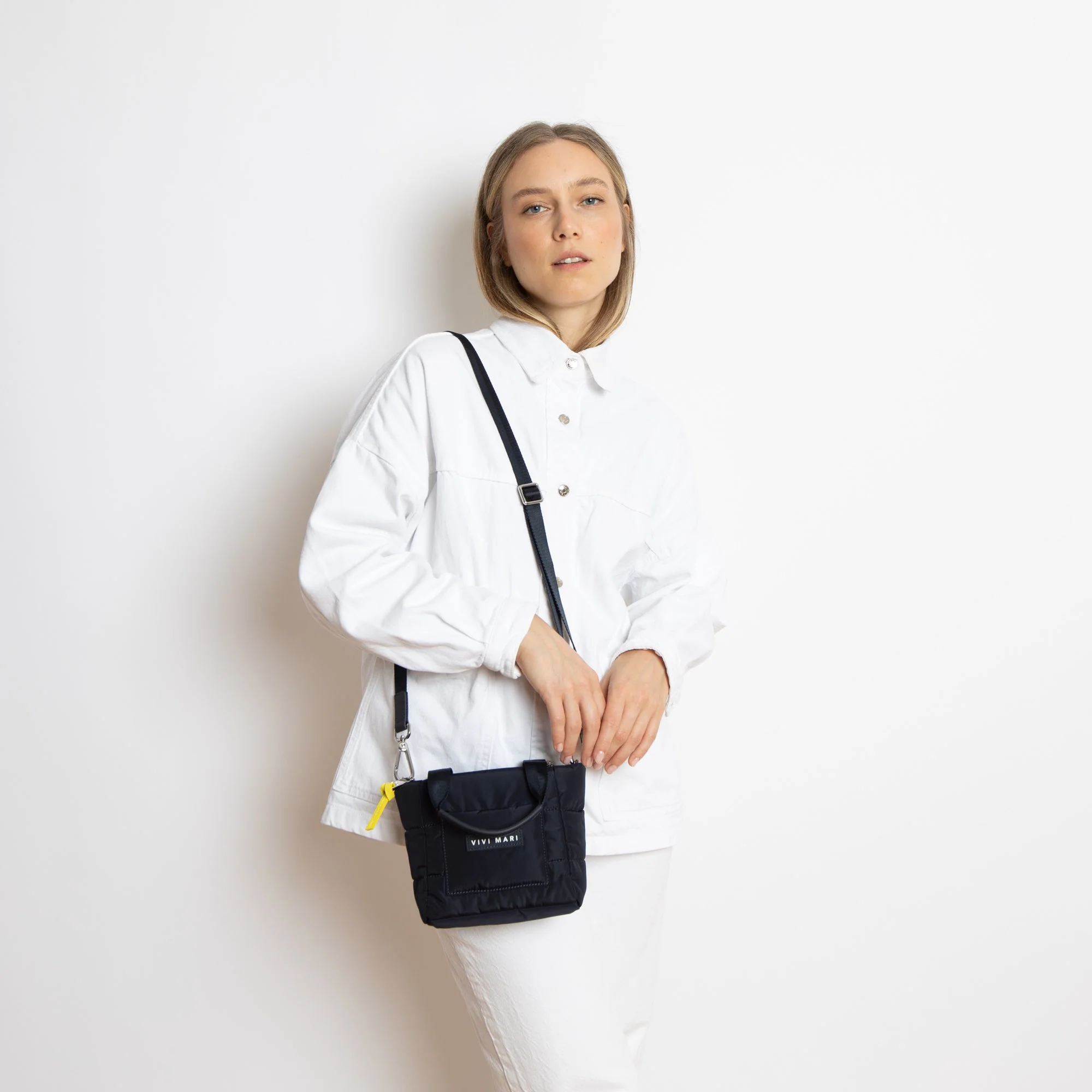 padded tote bag mini + strap basic woven slim - navy - Image 15