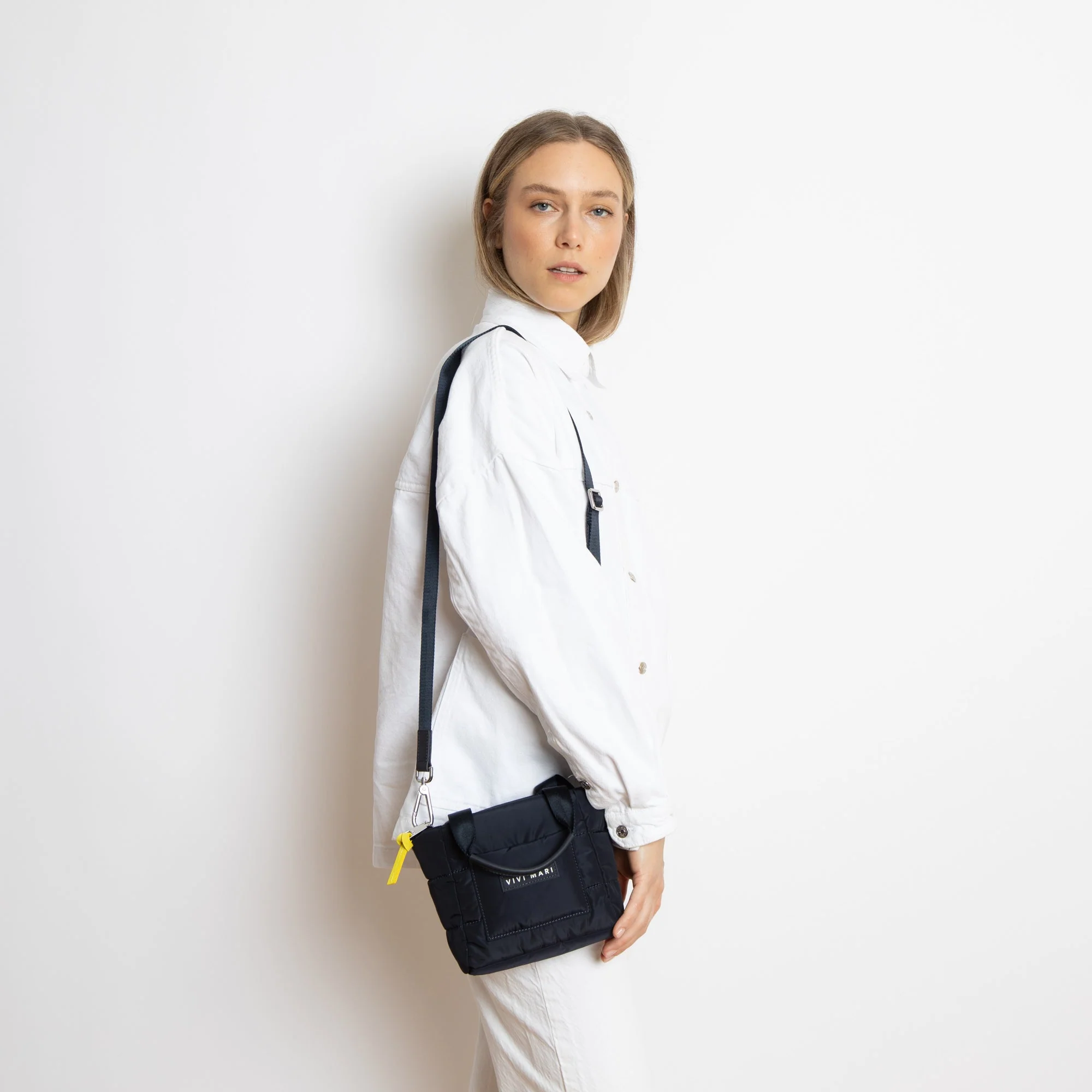 padded tote bag mini + strap basic woven slim - navy - Image 16