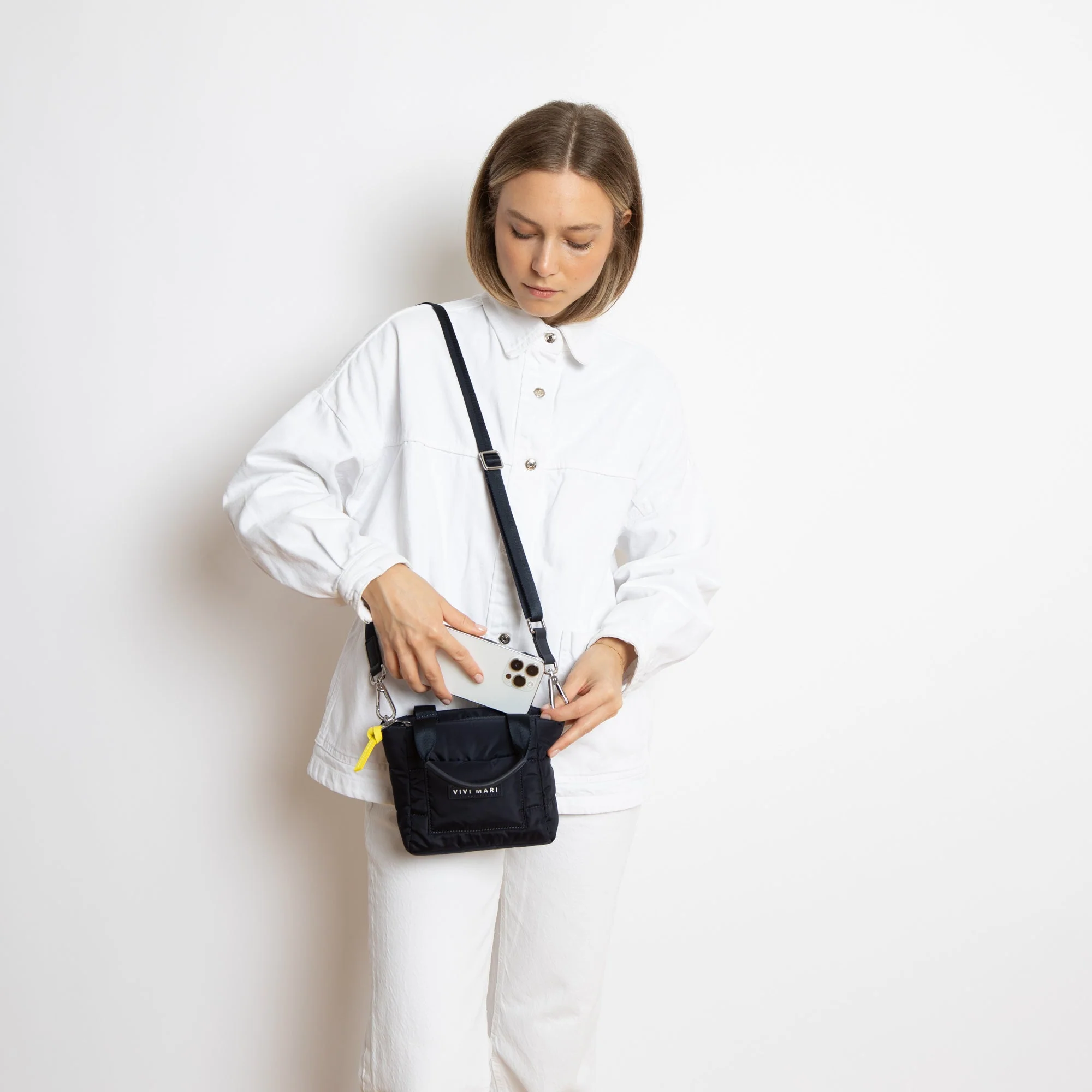 padded tote bag mini + strap basic woven slim - navy - Image 19