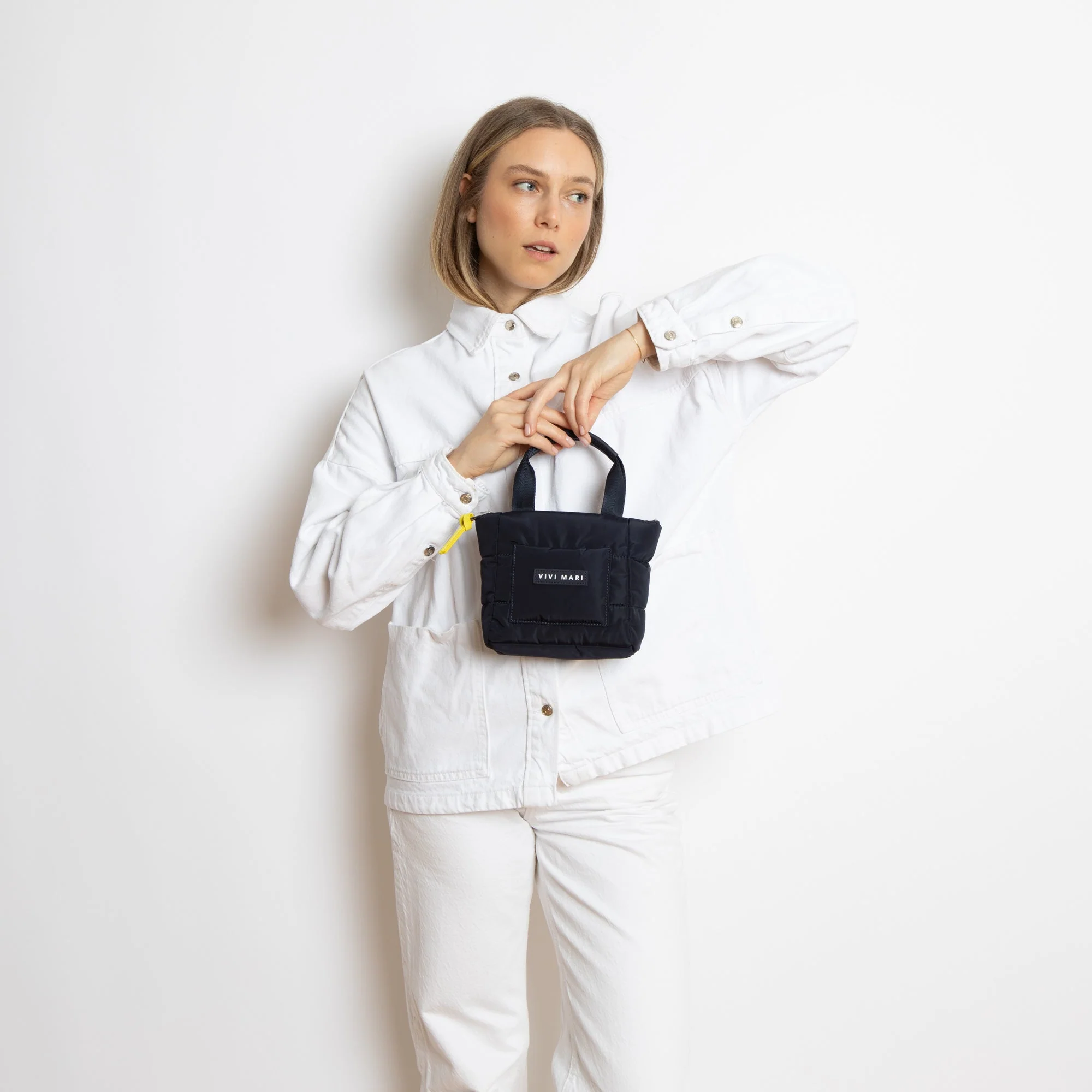 padded tote bag mini + strap basic woven slim - navy - Image 2