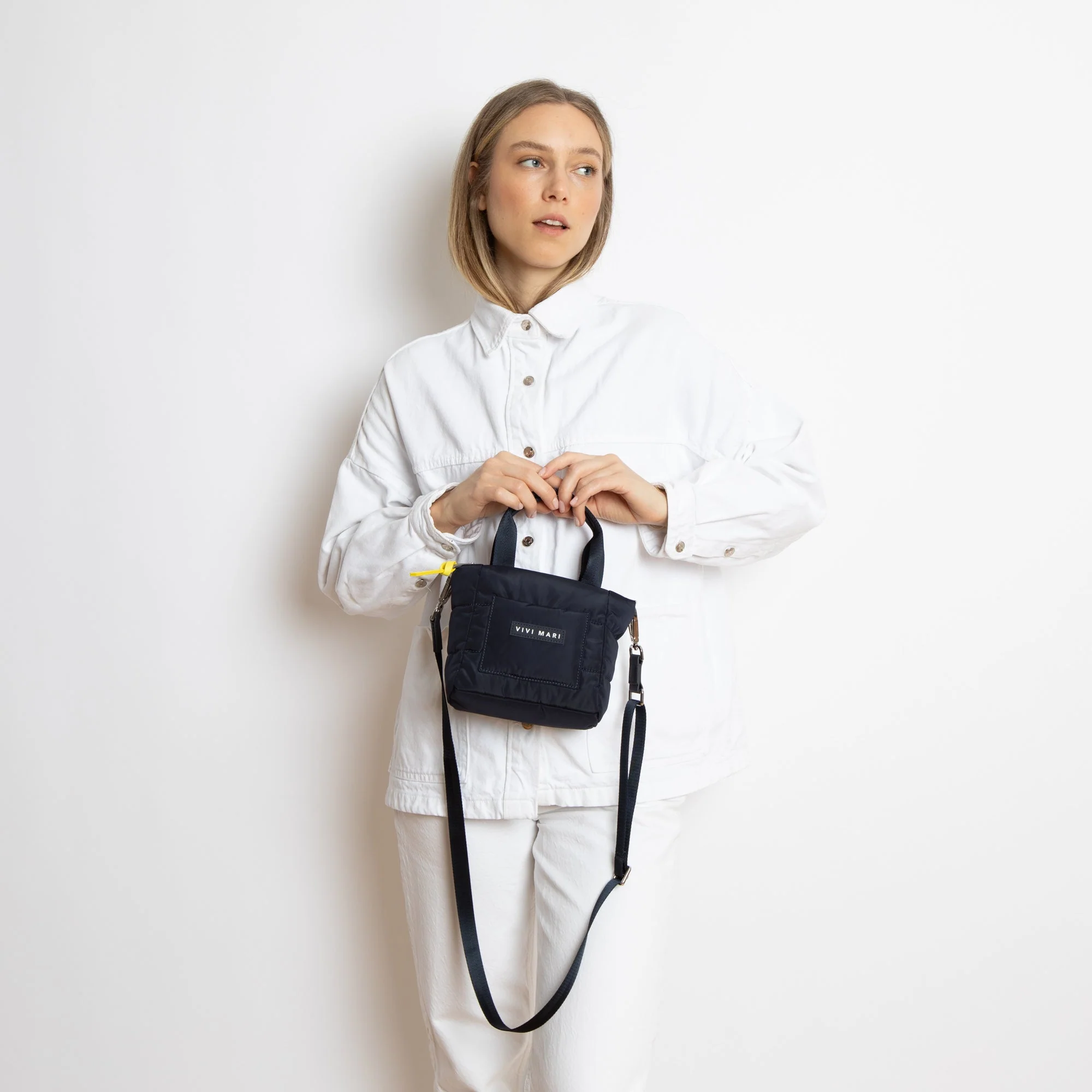 padded tote bag mini + strap basic woven slim - navy - Image 21