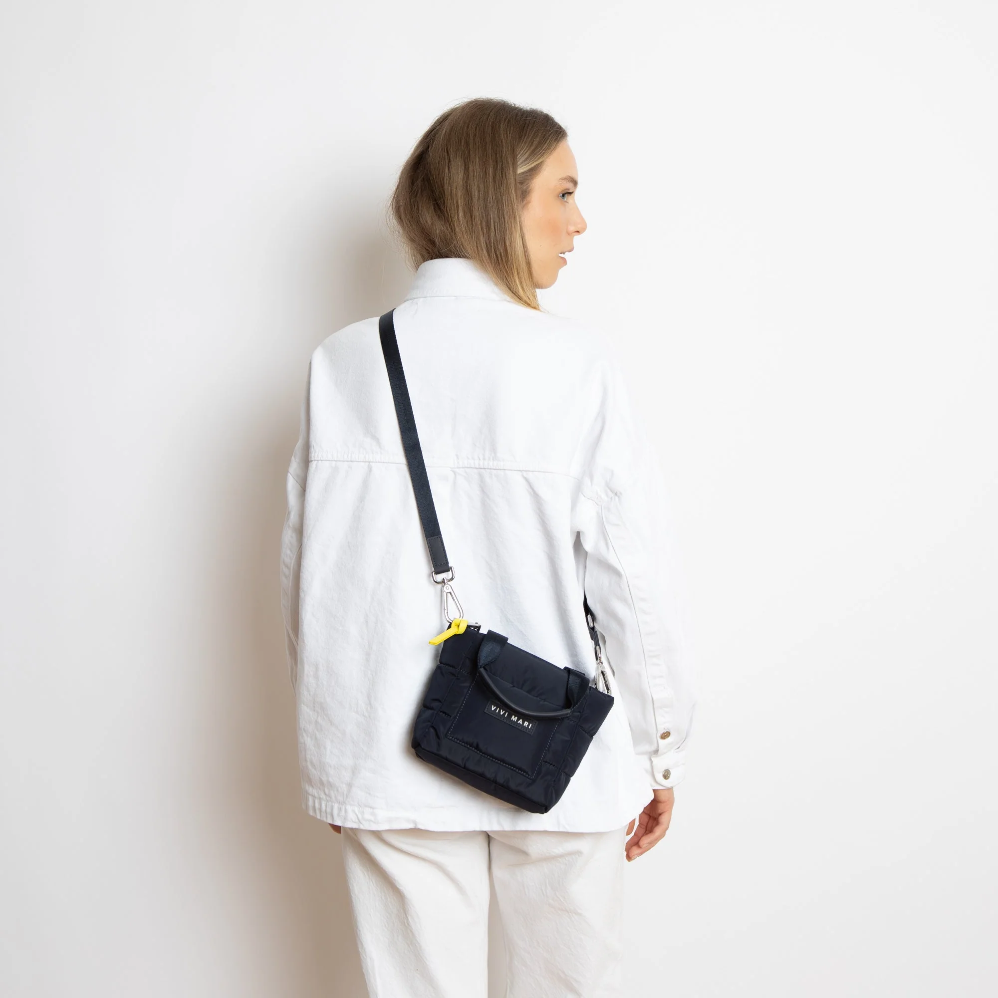 padded tote bag mini + strap basic woven slim - navy - Image 4