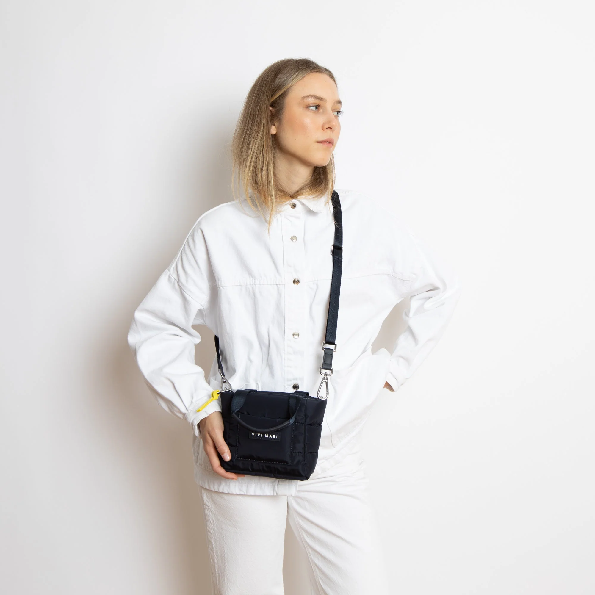padded tote bag mini + strap basic woven slim - navy - Image 6
