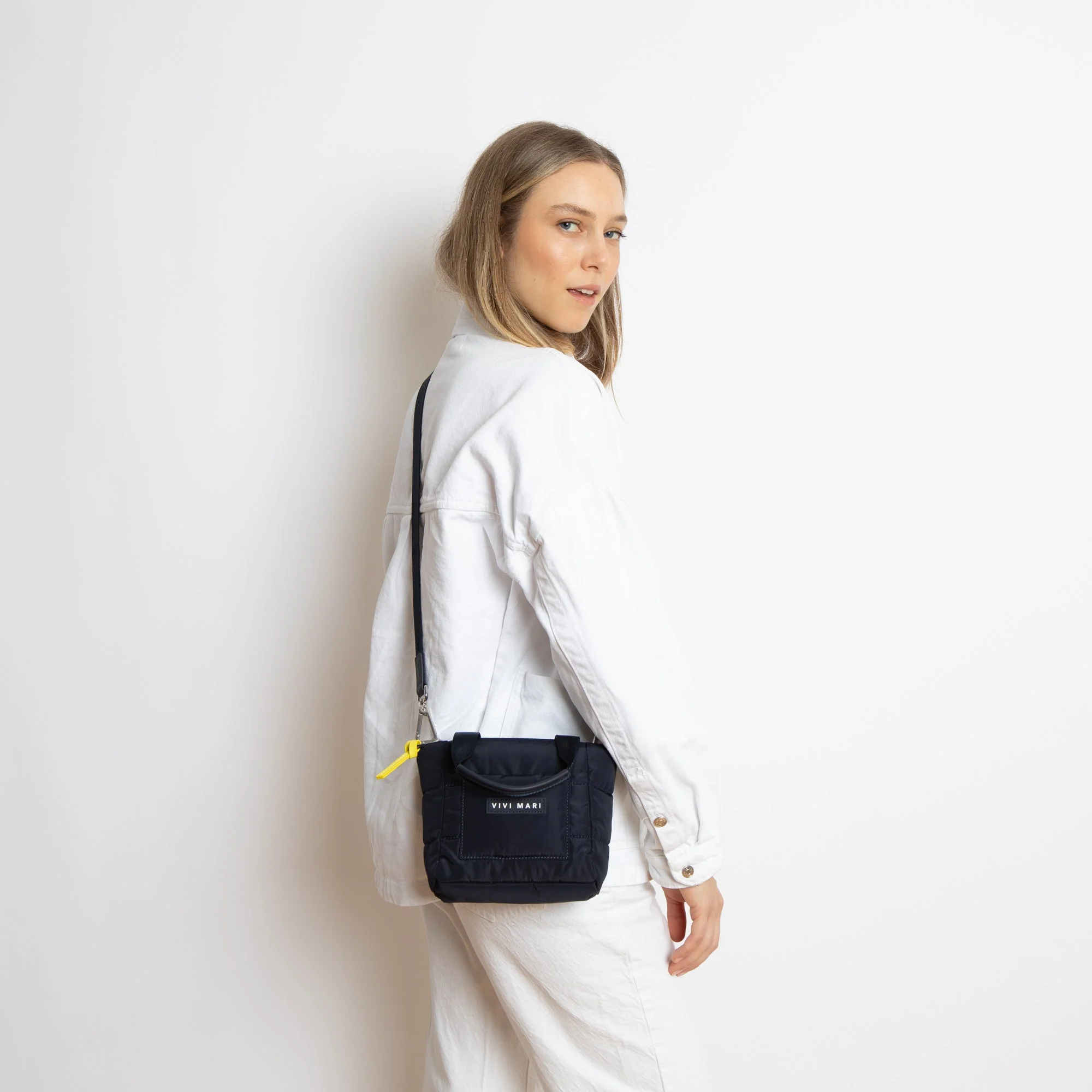 padded tote bag mini + strap basic woven slim - navy - Image 8