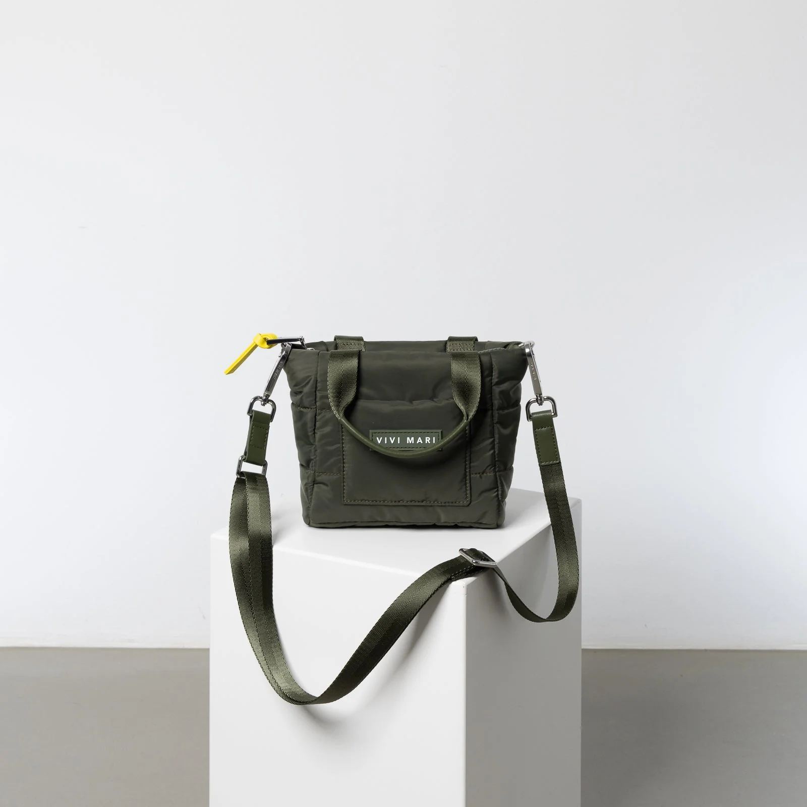 padded tote bag mini + strap basic woven slim - olive