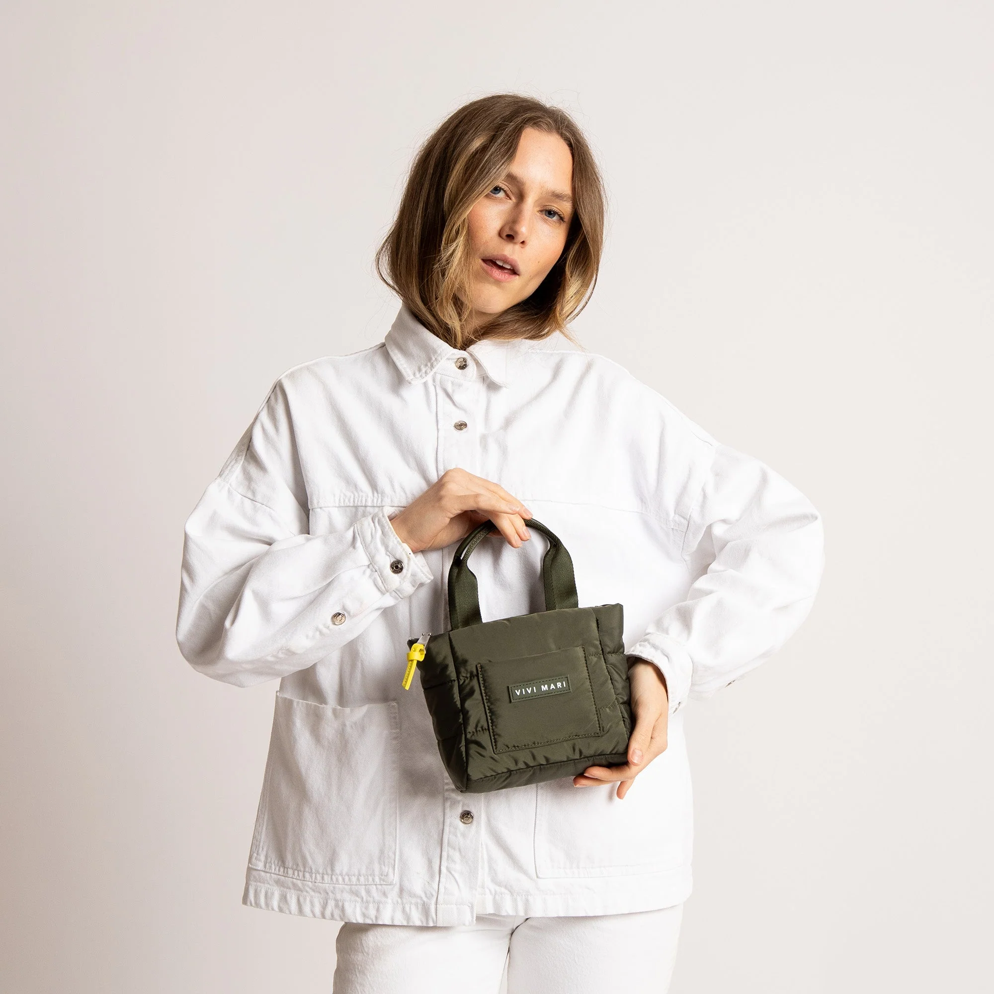 padded tote bag mini + strap basic woven slim - olive - Image 12