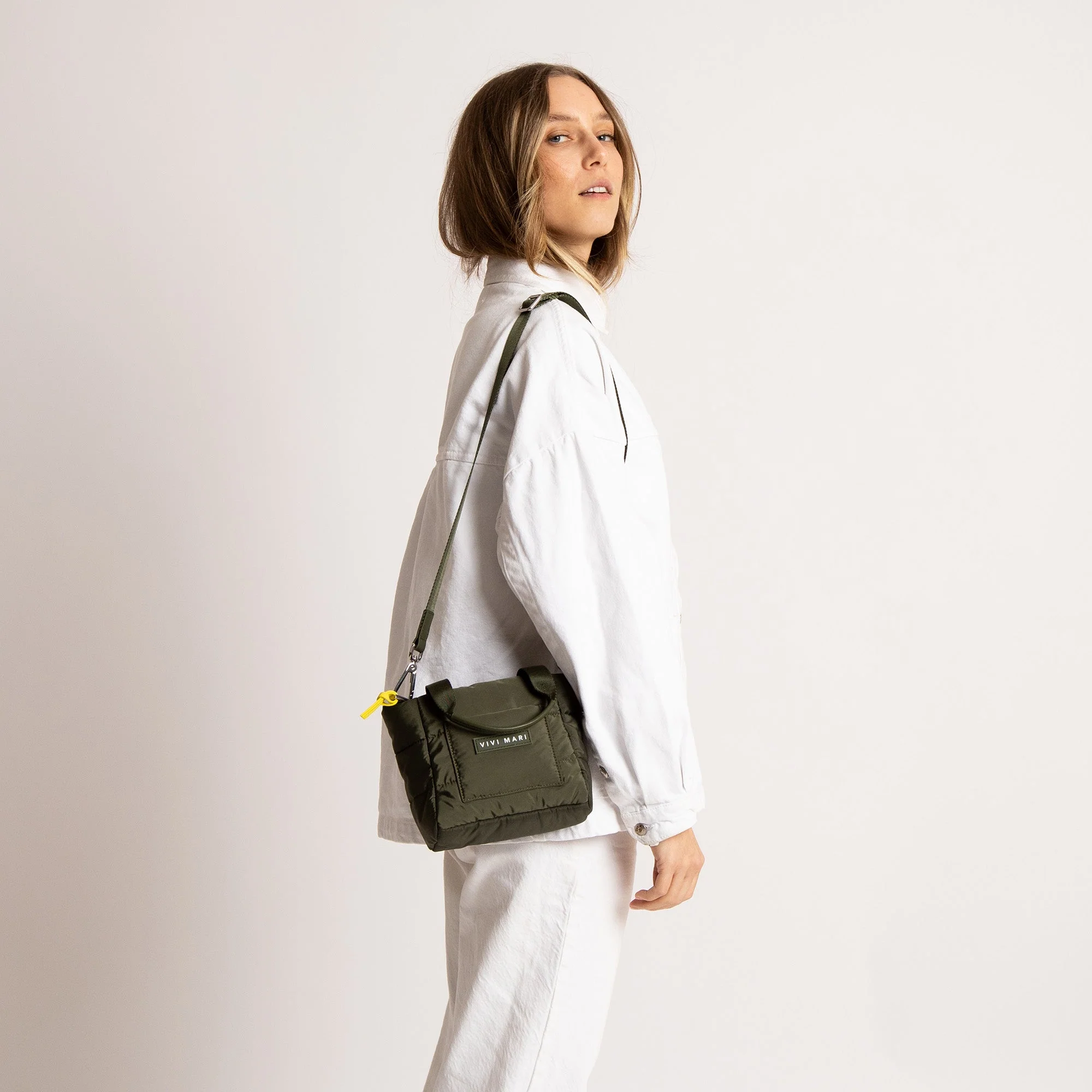padded tote bag mini + strap basic woven slim - olive - Image 2
