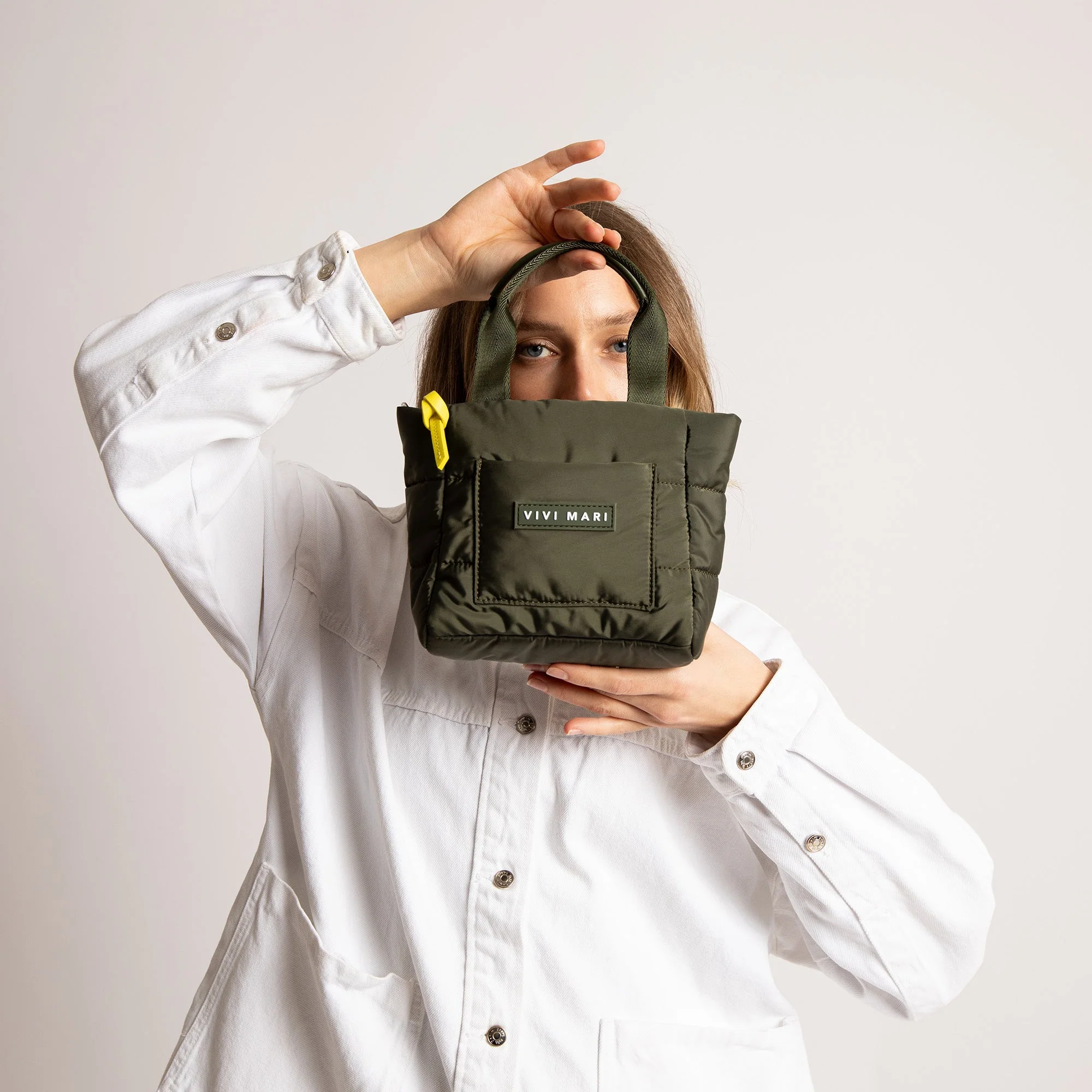 padded tote bag mini + strap basic woven slim - olive - Image 4