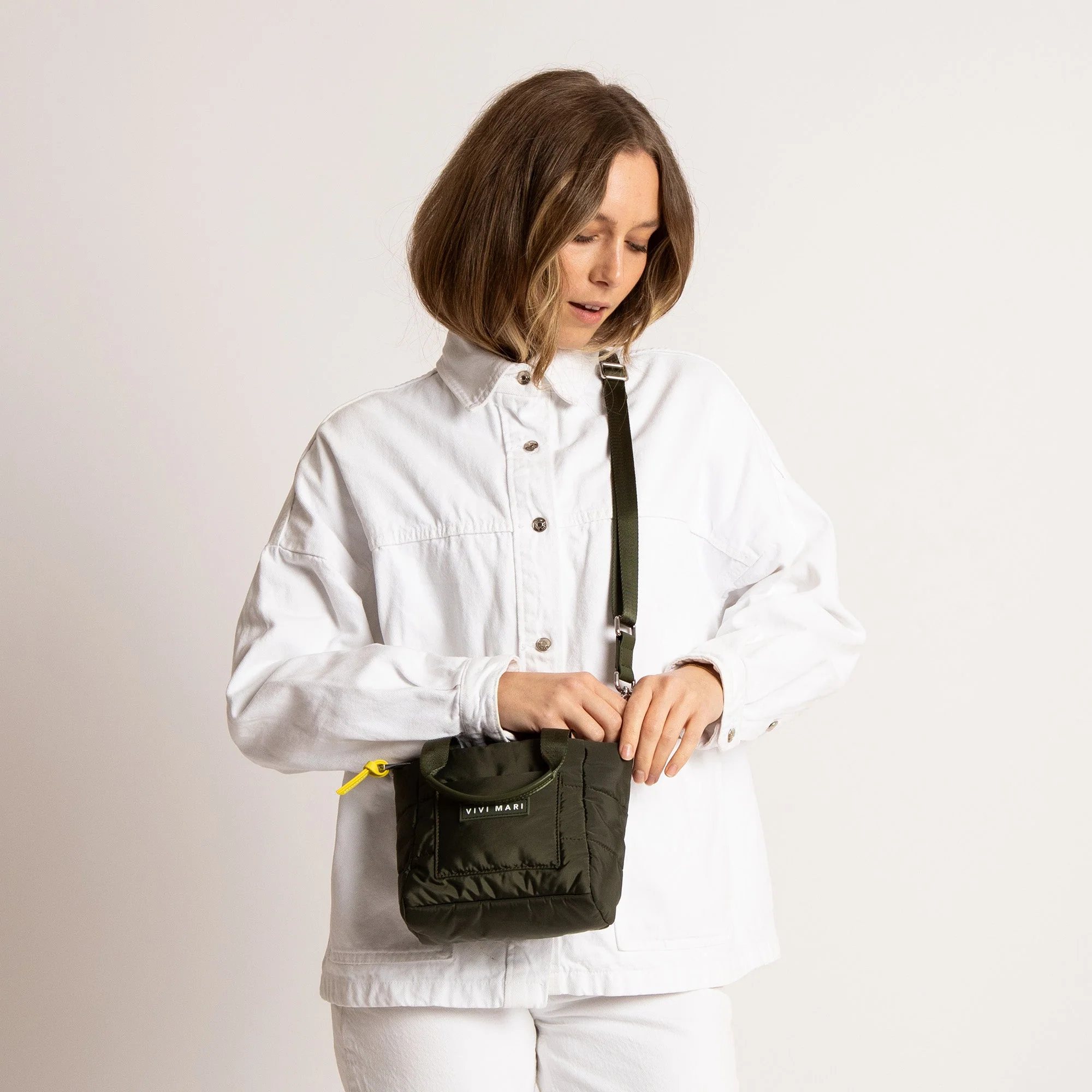 padded tote bag mini + strap basic woven slim - olive - Image 5