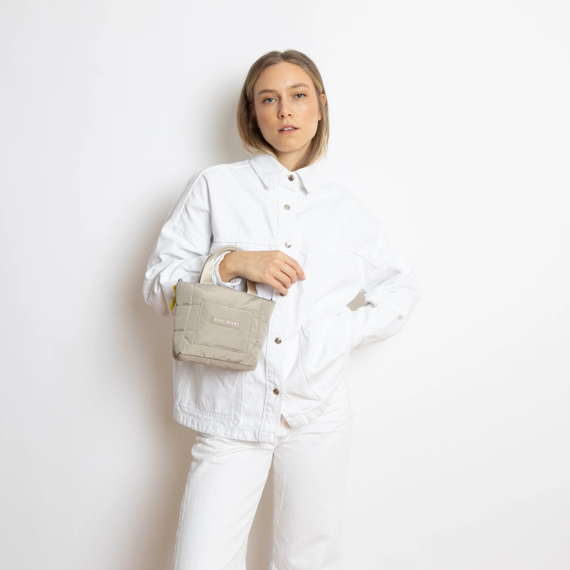 padded tote bag mini + strap basic woven slim - stone - Image 15
