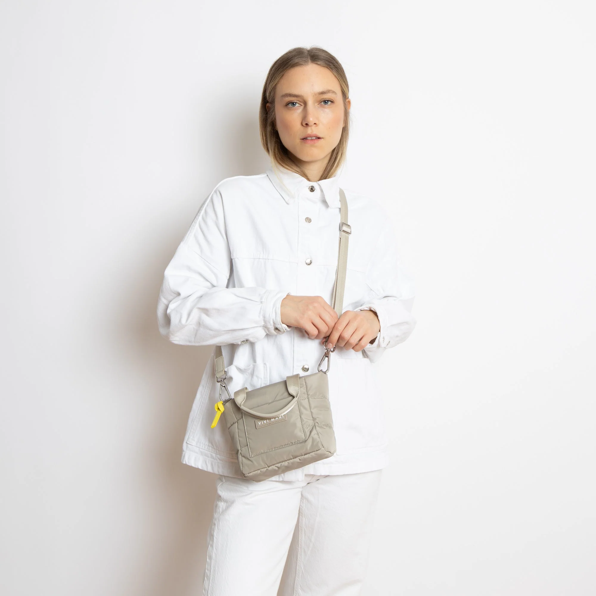 padded tote bag mini + strap basic woven slim - stone - Image 2