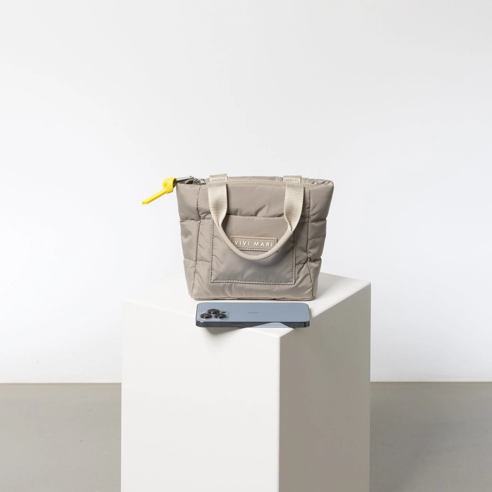 padded tote bag mini + strap basic woven slim - stone - Image 6