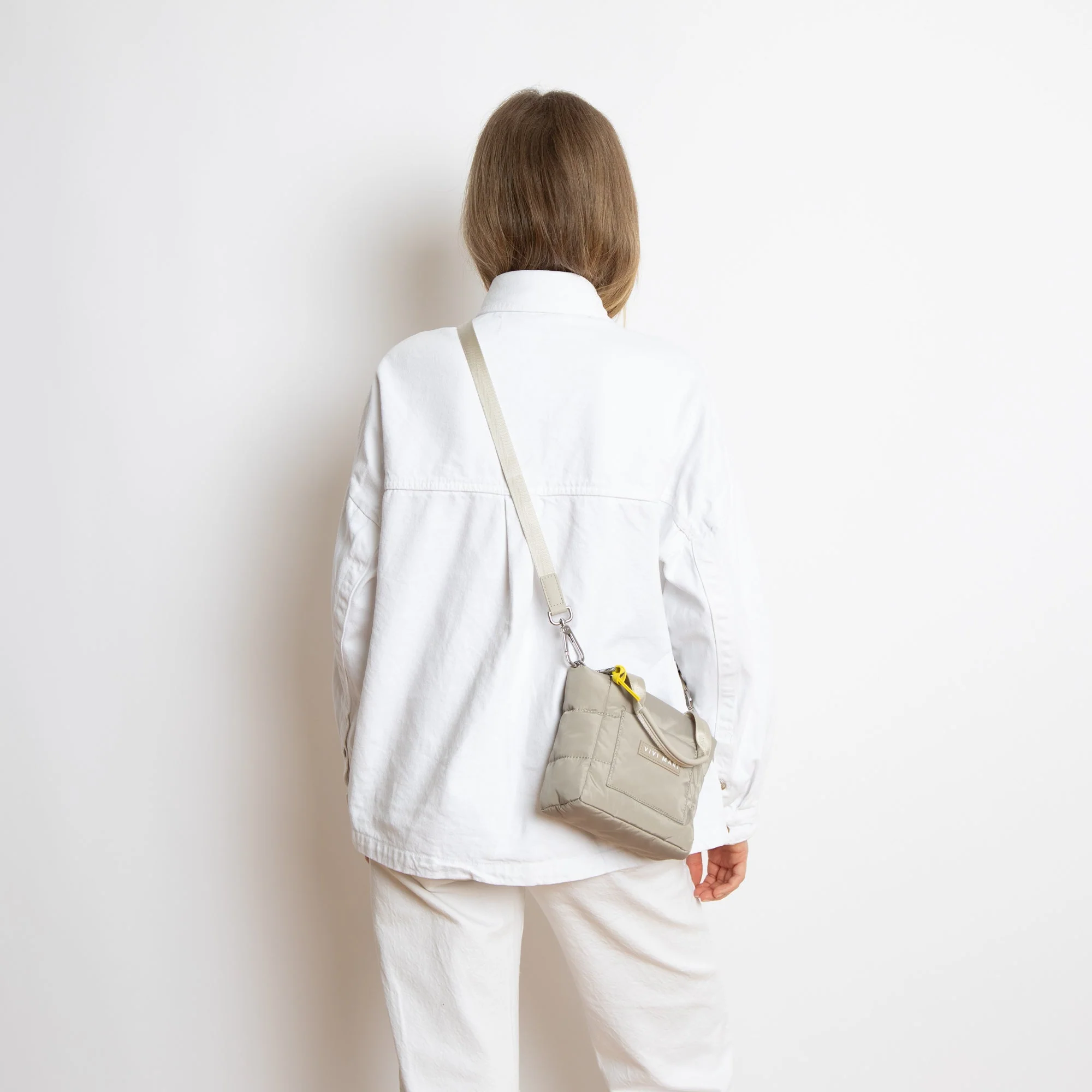 padded tote bag mini + strap basic woven slim - stone - Image 7