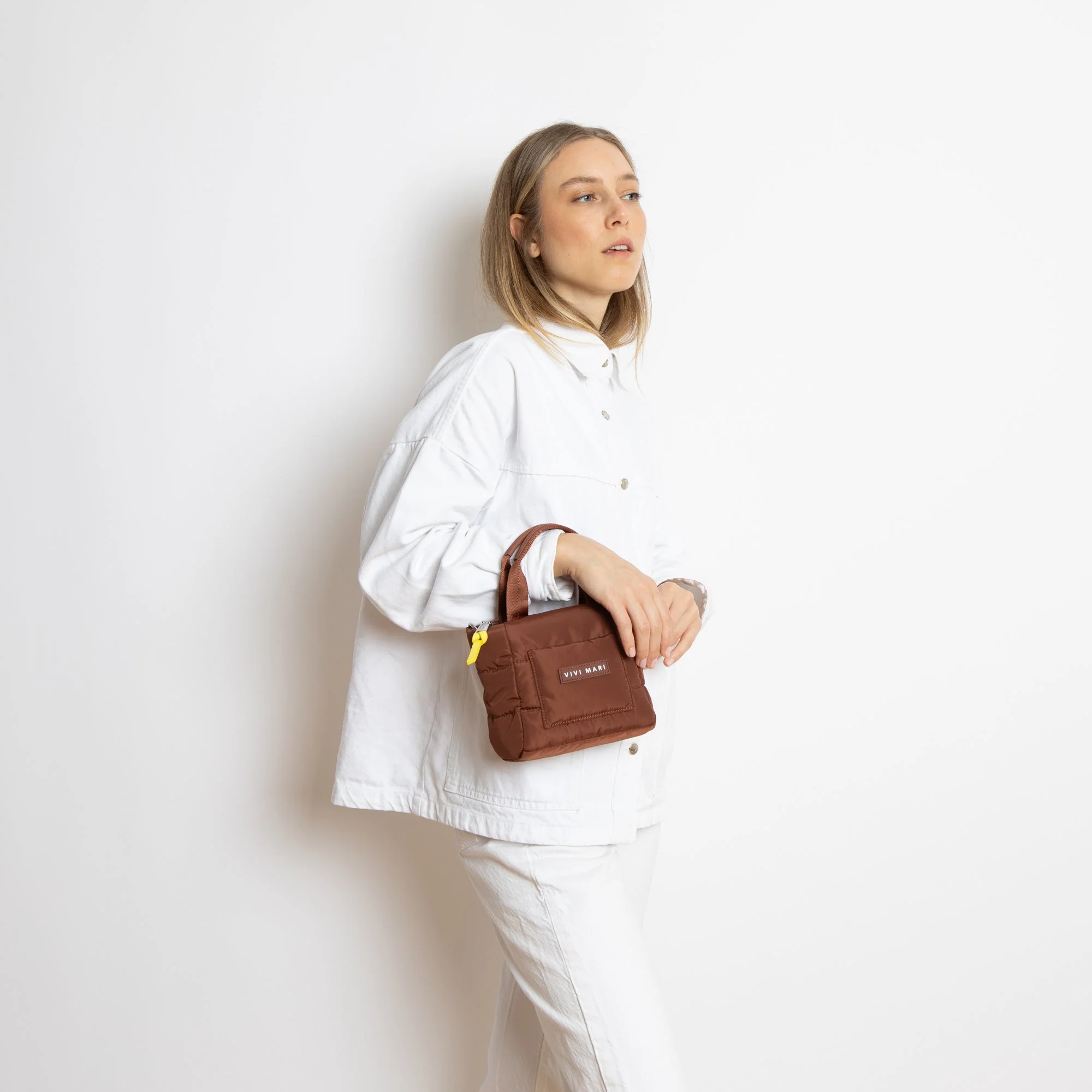 padded tote bag mini + strap basic woven slim - tan - Image 16