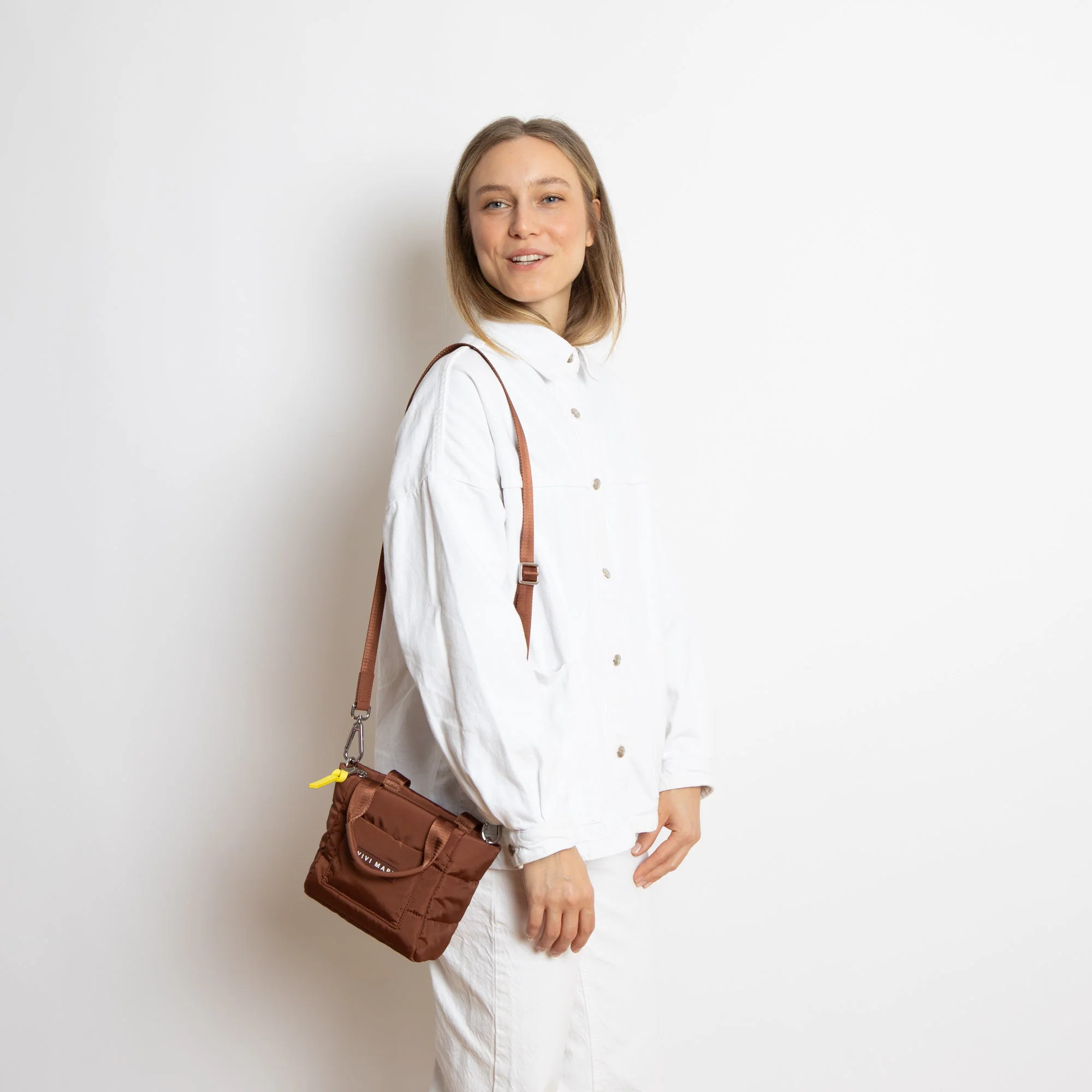 padded tote bag mini + strap basic woven slim - tan - Image 18