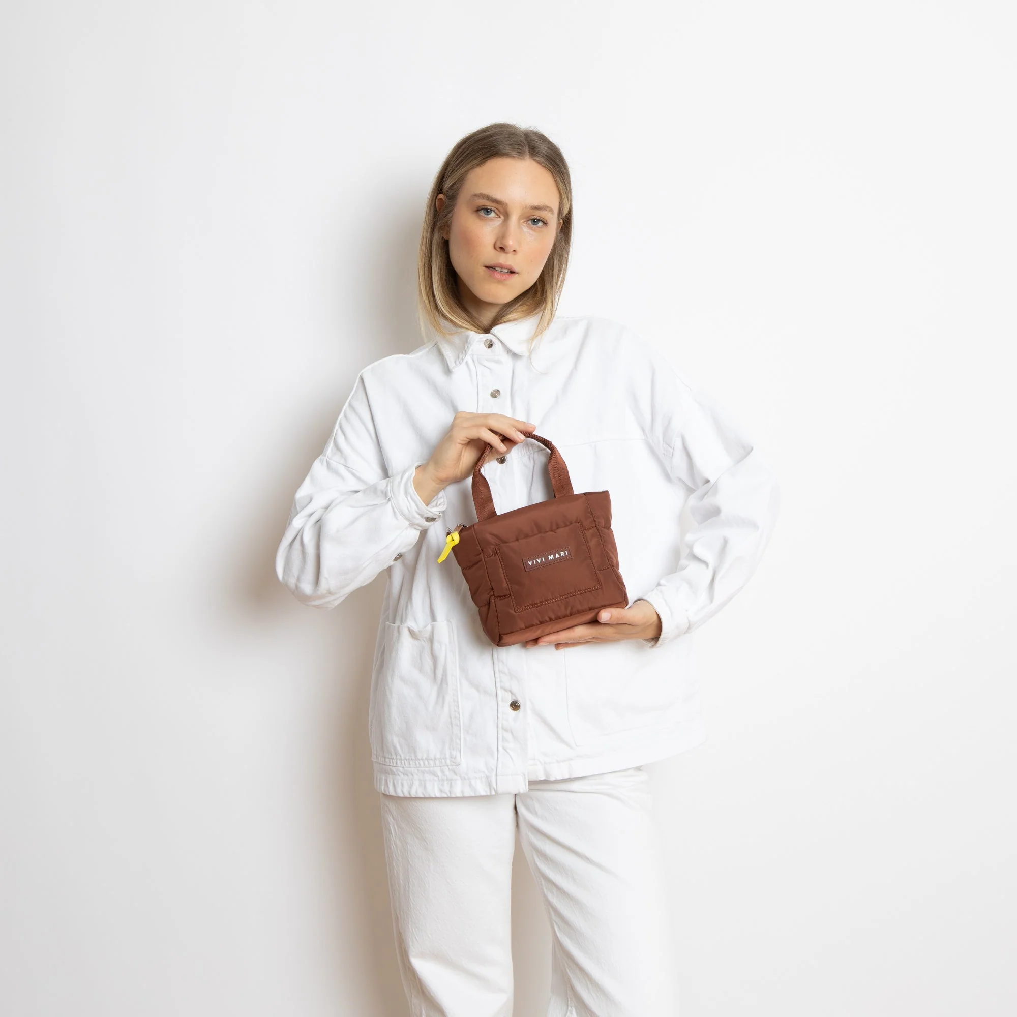 padded tote bag mini + strap basic woven slim - tan - Image 2