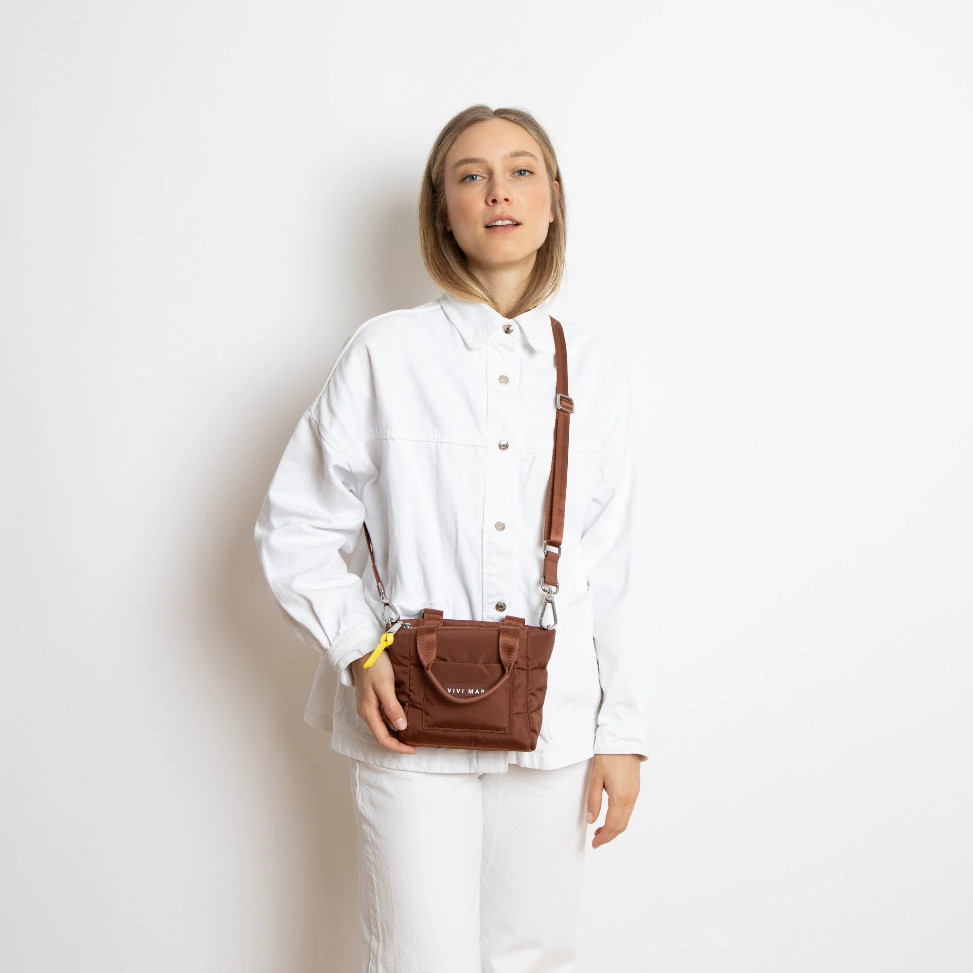 padded tote bag mini + strap basic woven slim - tan - Image 4