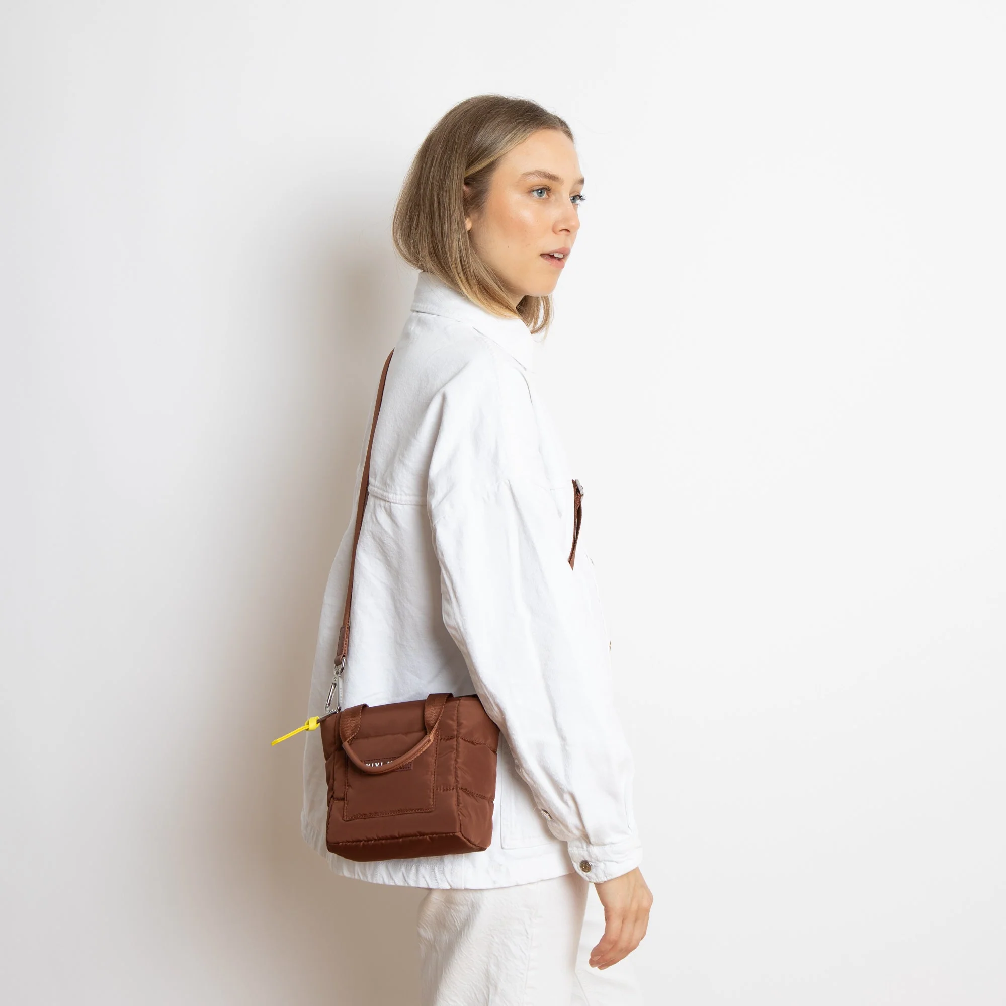 padded tote bag mini + strap basic woven slim - tan - Image 6