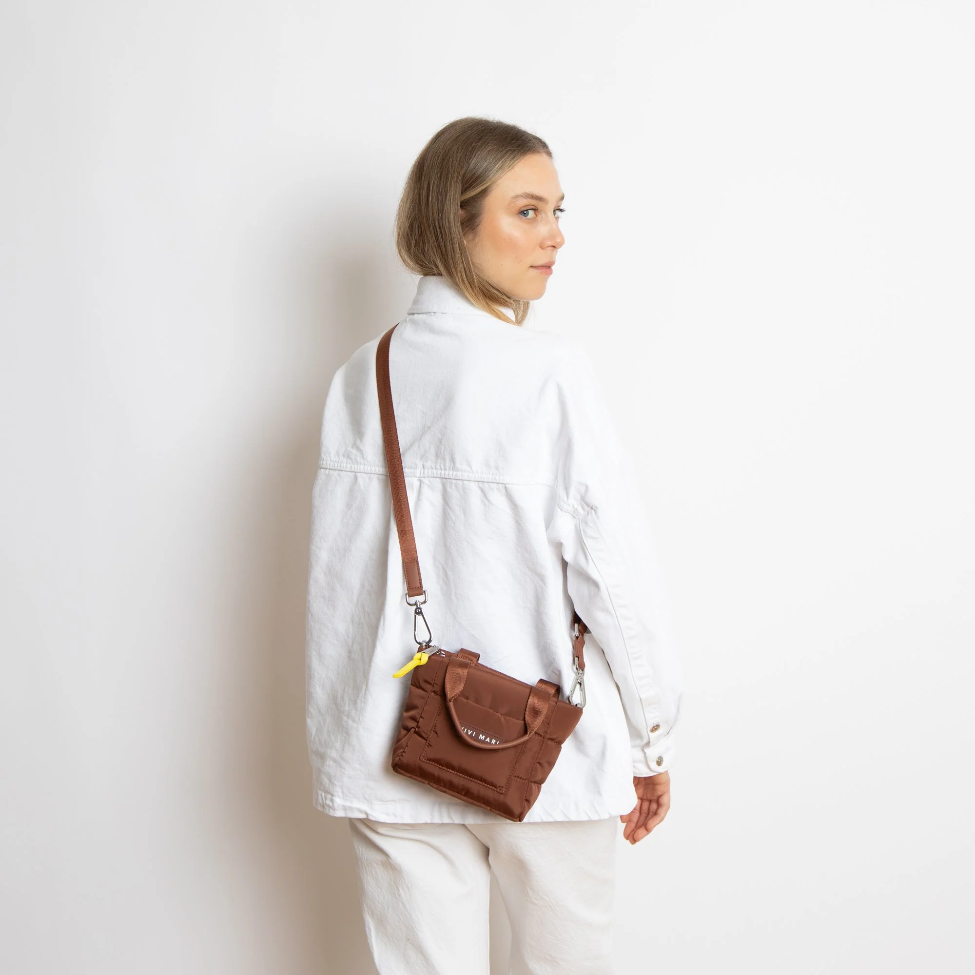 padded tote bag mini + strap basic woven slim - tan - Image 7