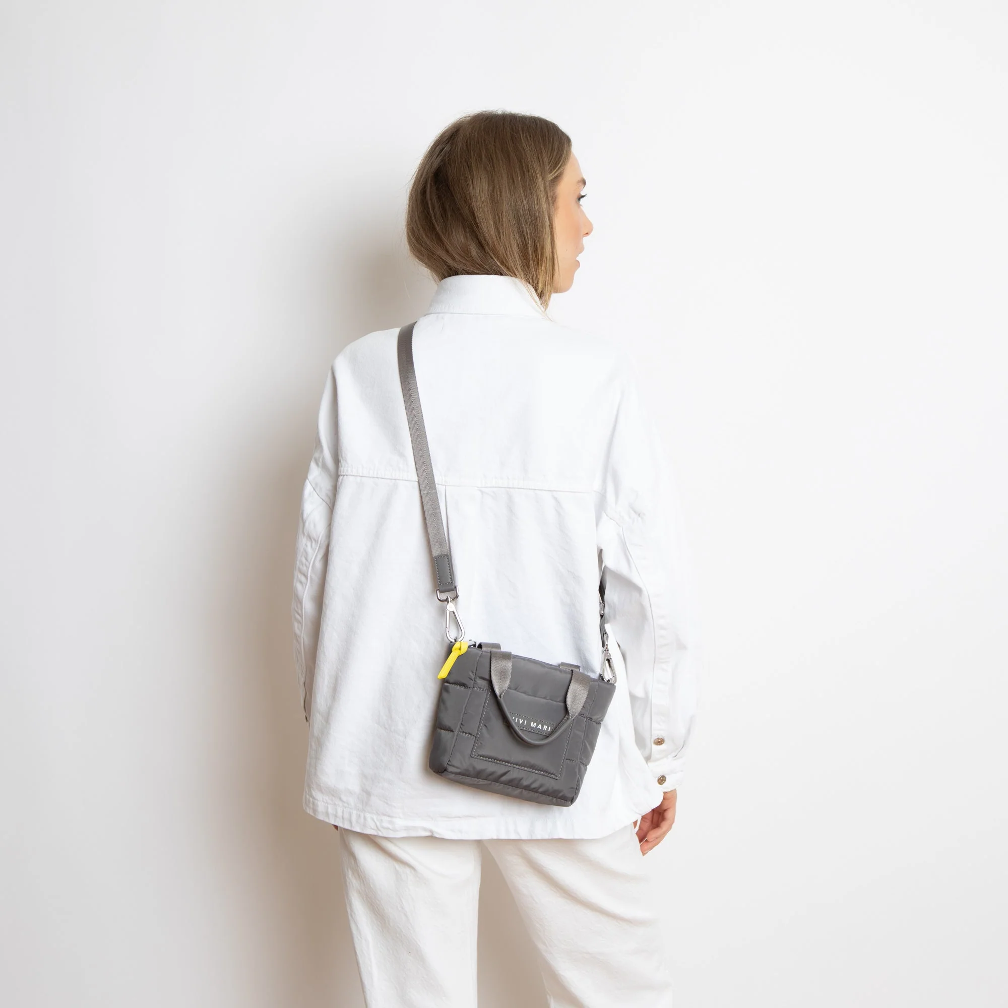 padded tote bag mini + strap basic woven slim - taupe - Image 12