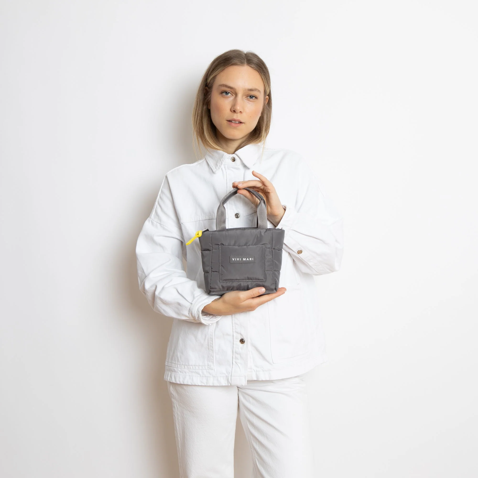 padded tote bag mini + strap basic woven slim - taupe - Image 15