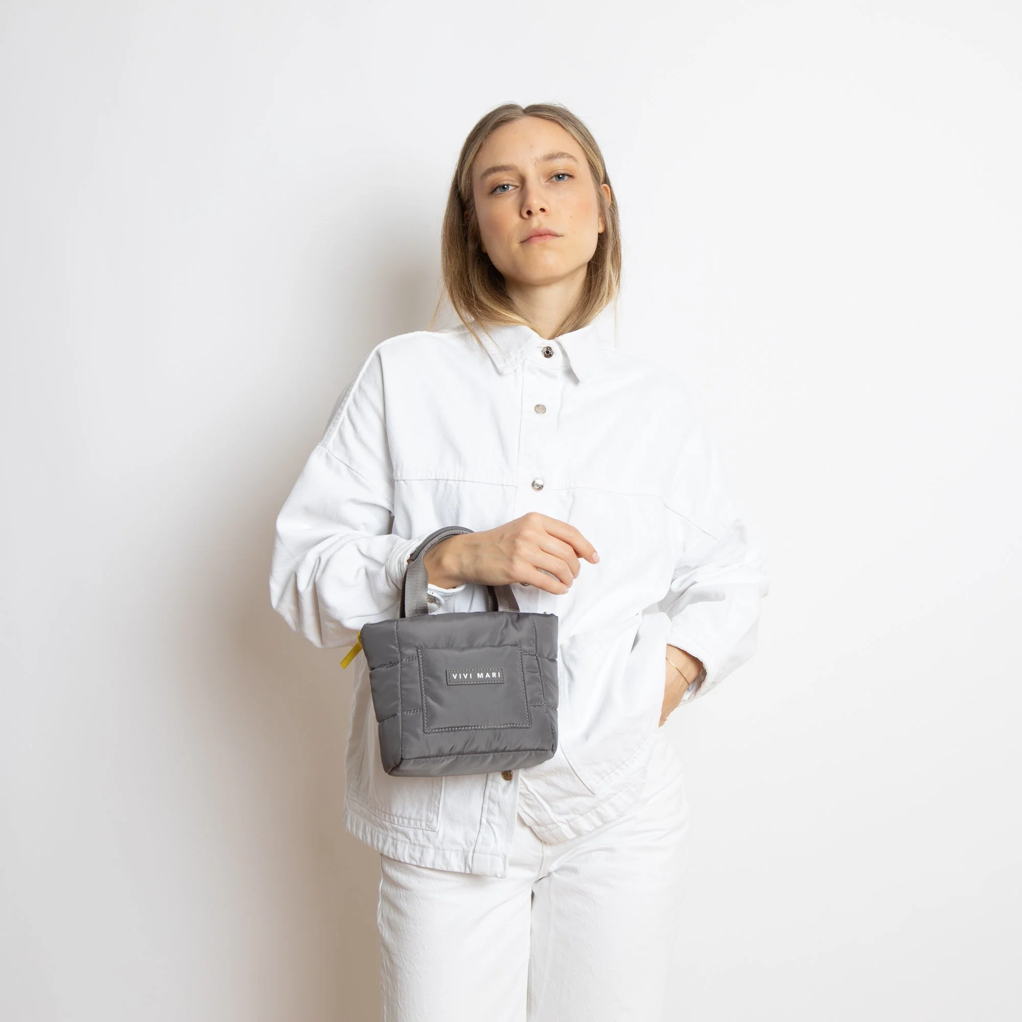 padded tote bag mini + strap basic woven slim - taupe - Image 16