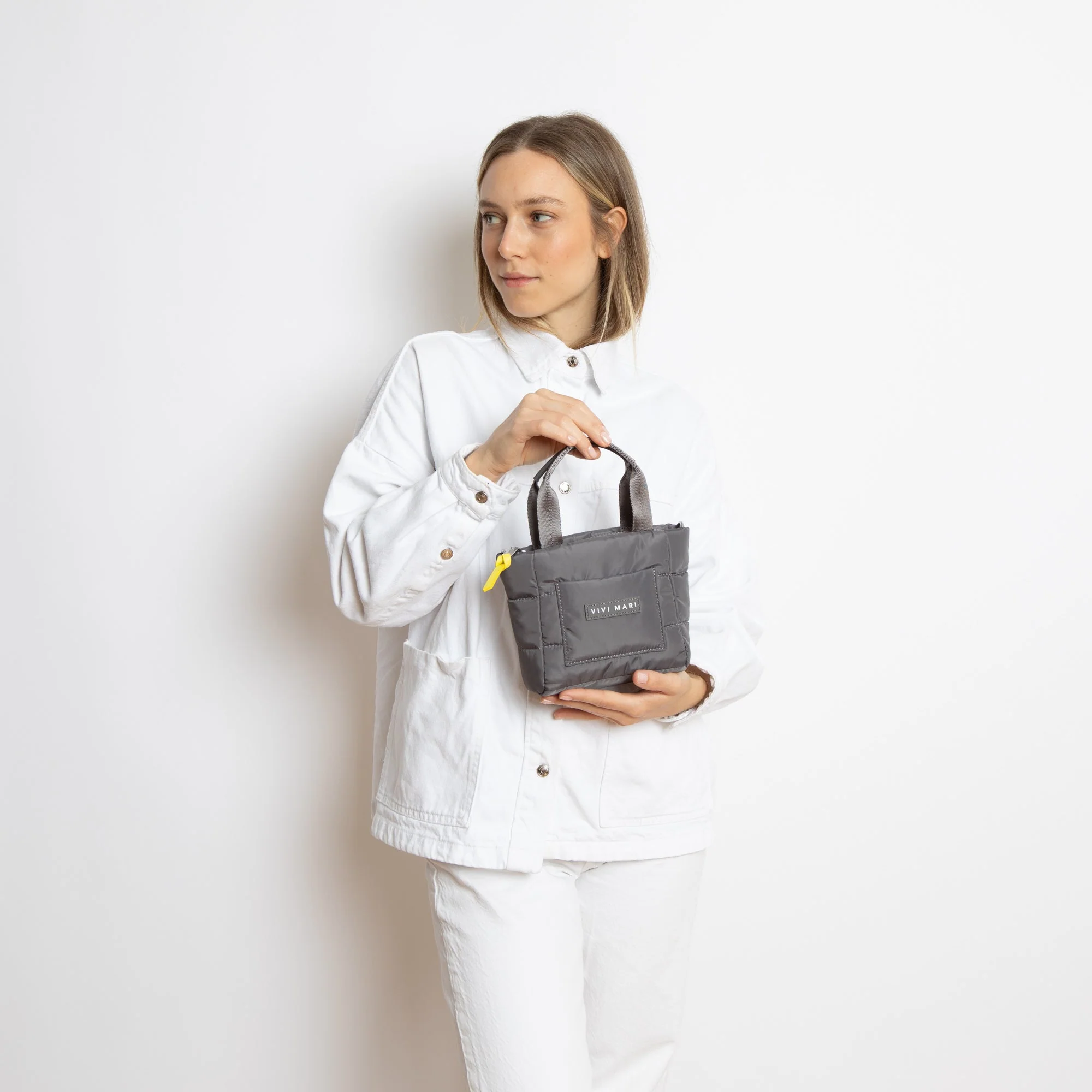 padded tote bag mini + strap basic woven slim - taupe - Image 2