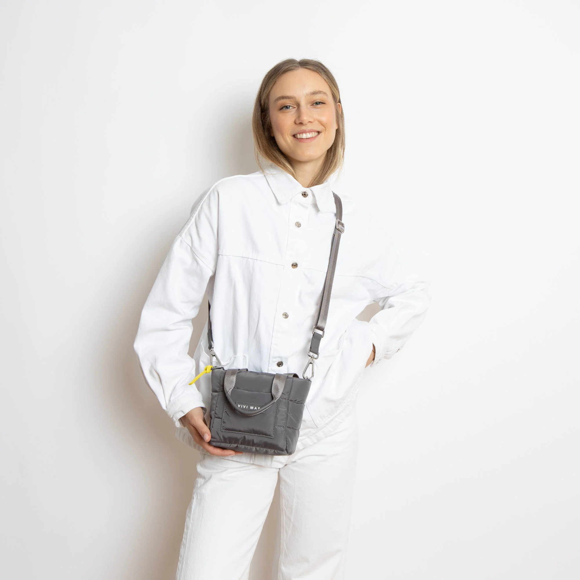 padded tote bag mini + strap basic woven slim - taupe - Image 4