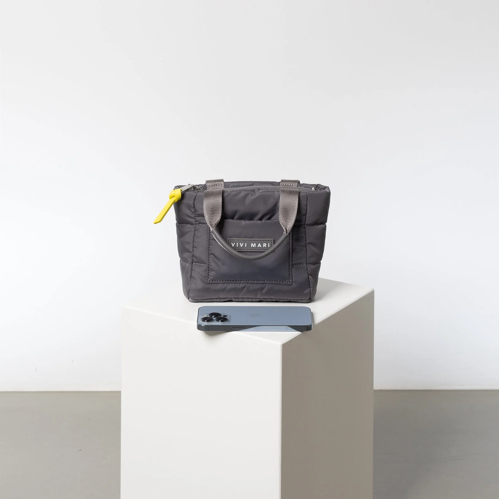 padded tote bag mini + strap basic woven slim - taupe - Image 5