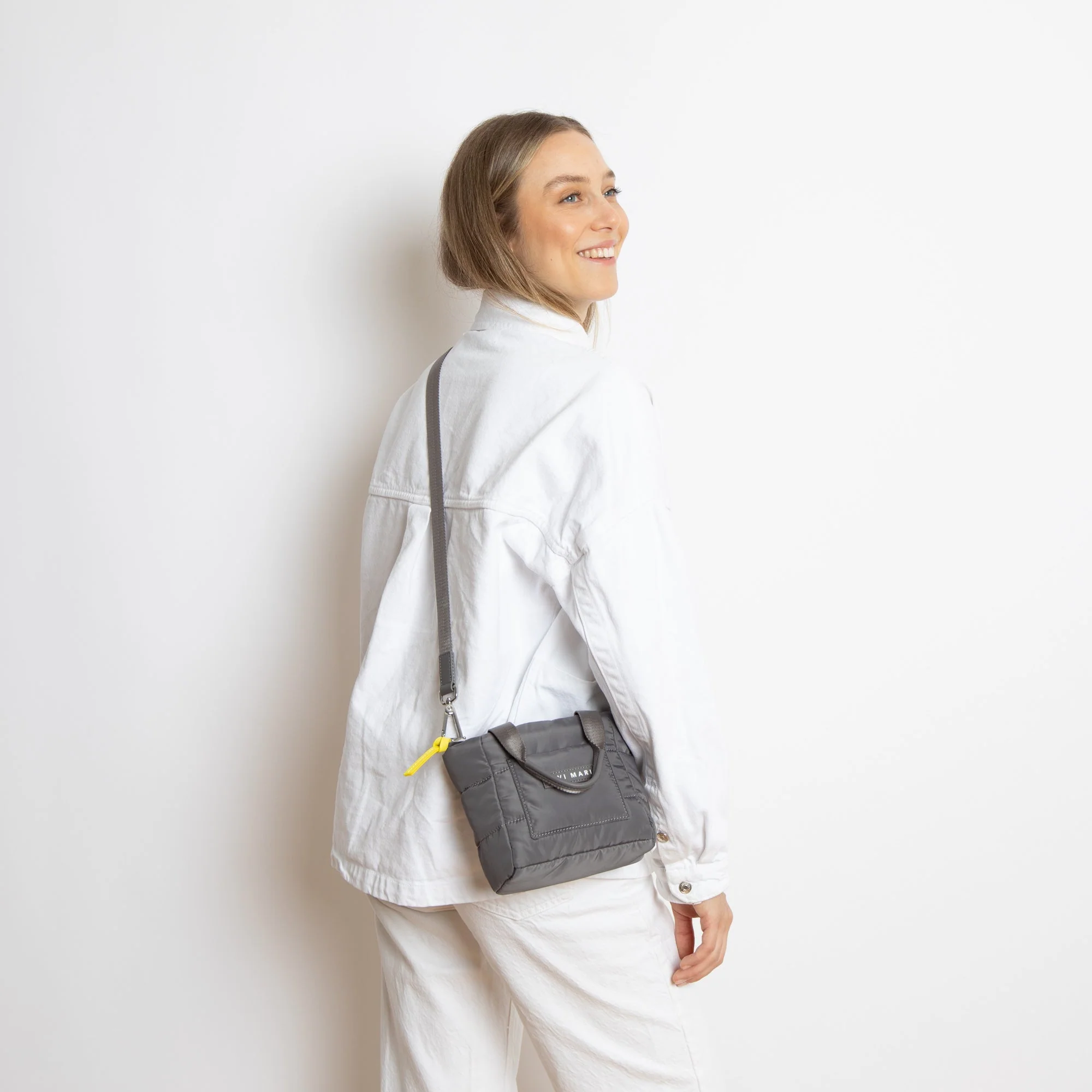 padded tote bag mini + strap basic woven slim - taupe - Image 8