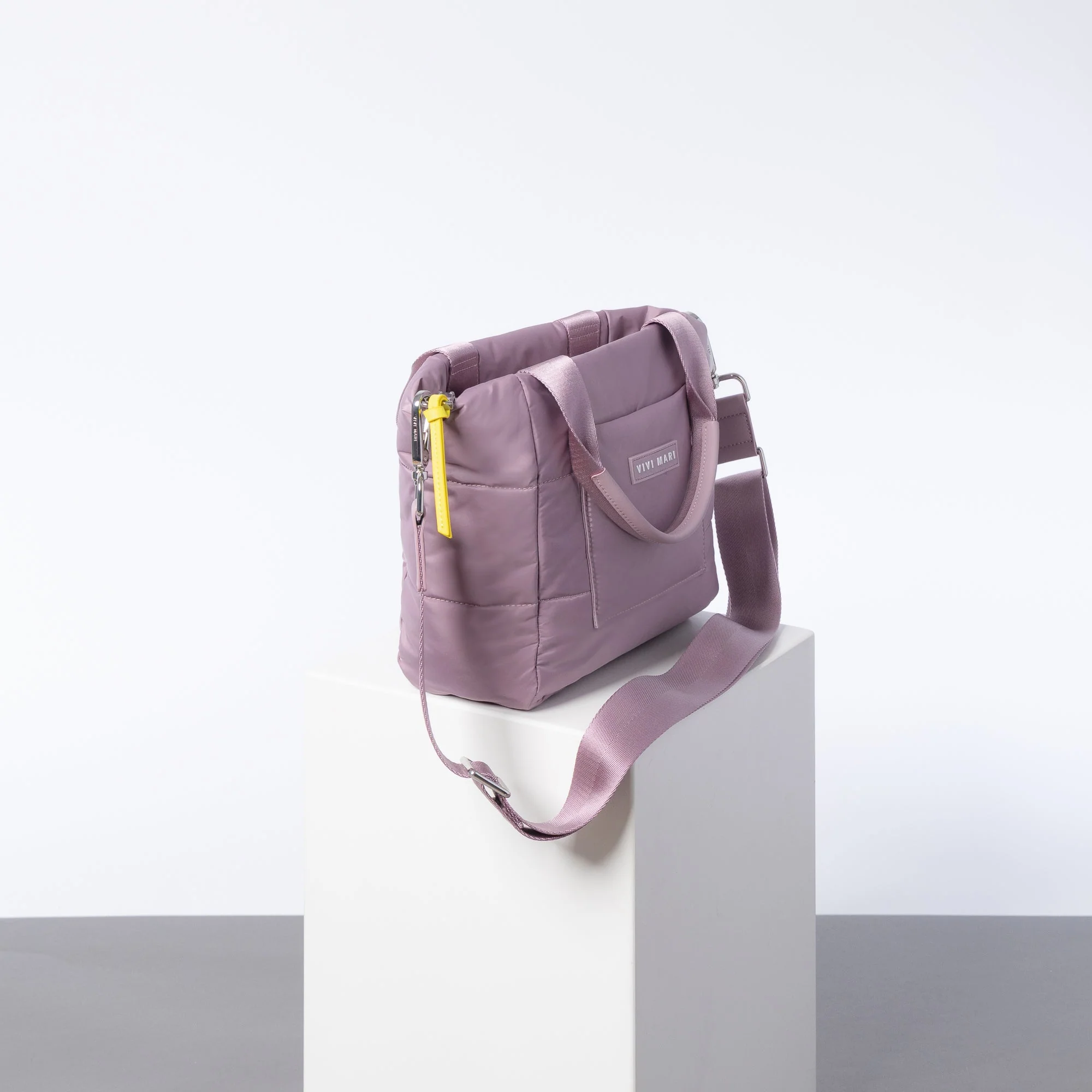 padded tote bag small + strap basic woven slim - ash plum - Image 2
