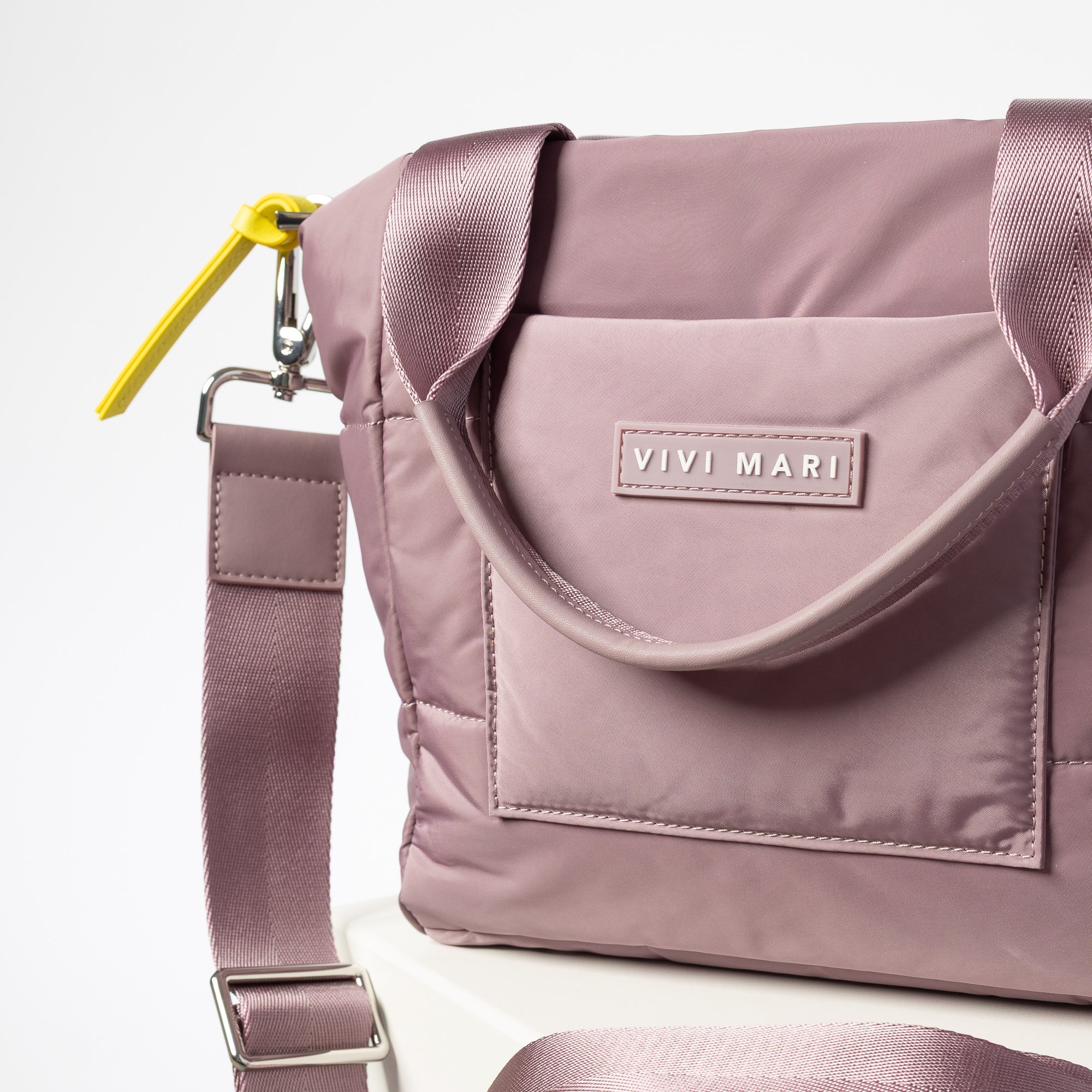padded tote bag small + strap basic woven slim - ash plum - Image 5