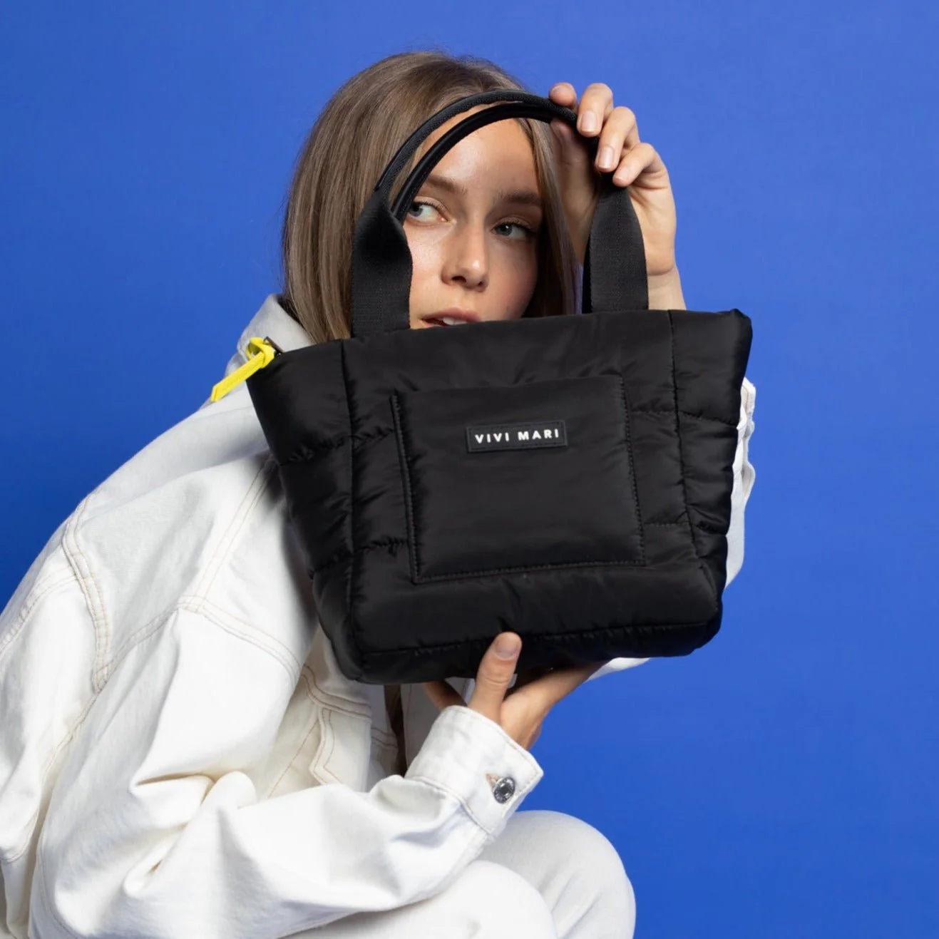 padded tote bag small + strap basic woven slim - black - Image 12
