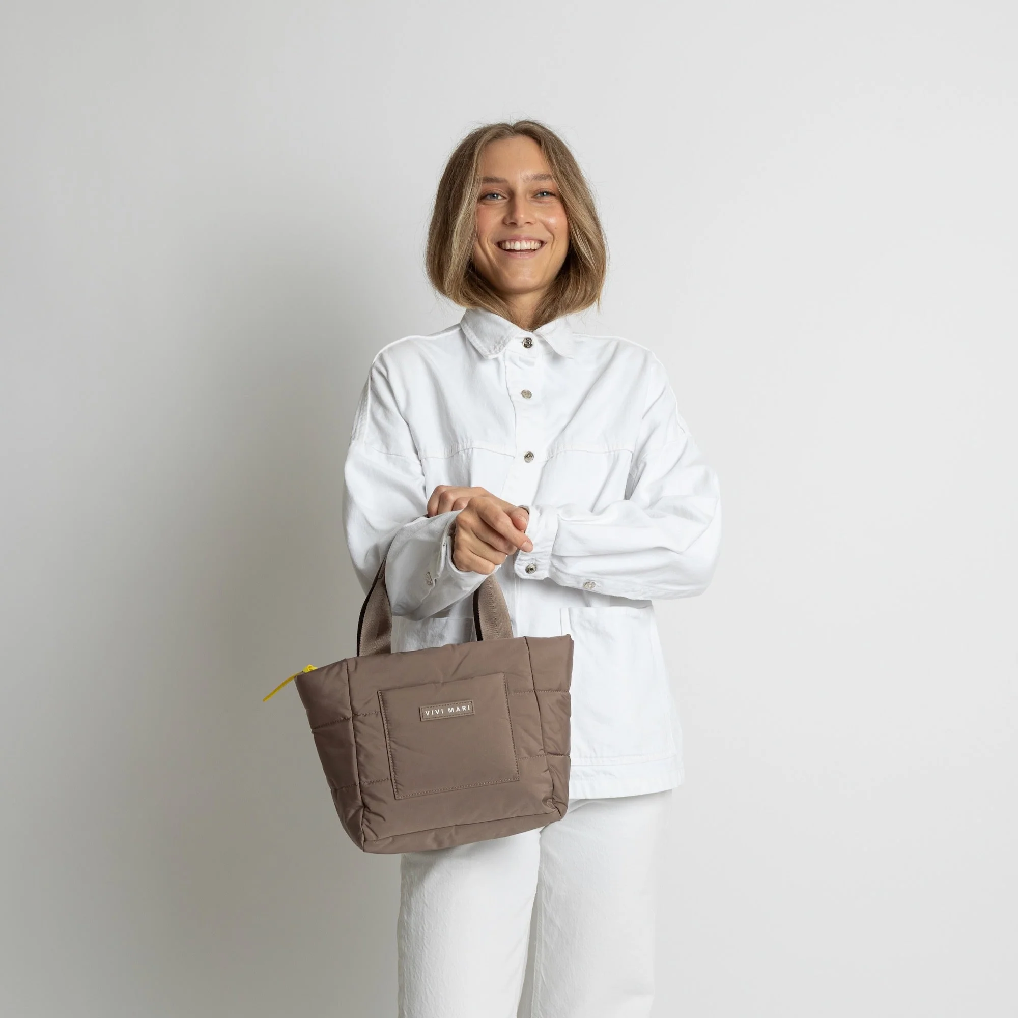 padded tote bag small + strap basic woven slim - dark mushroom - Image 10