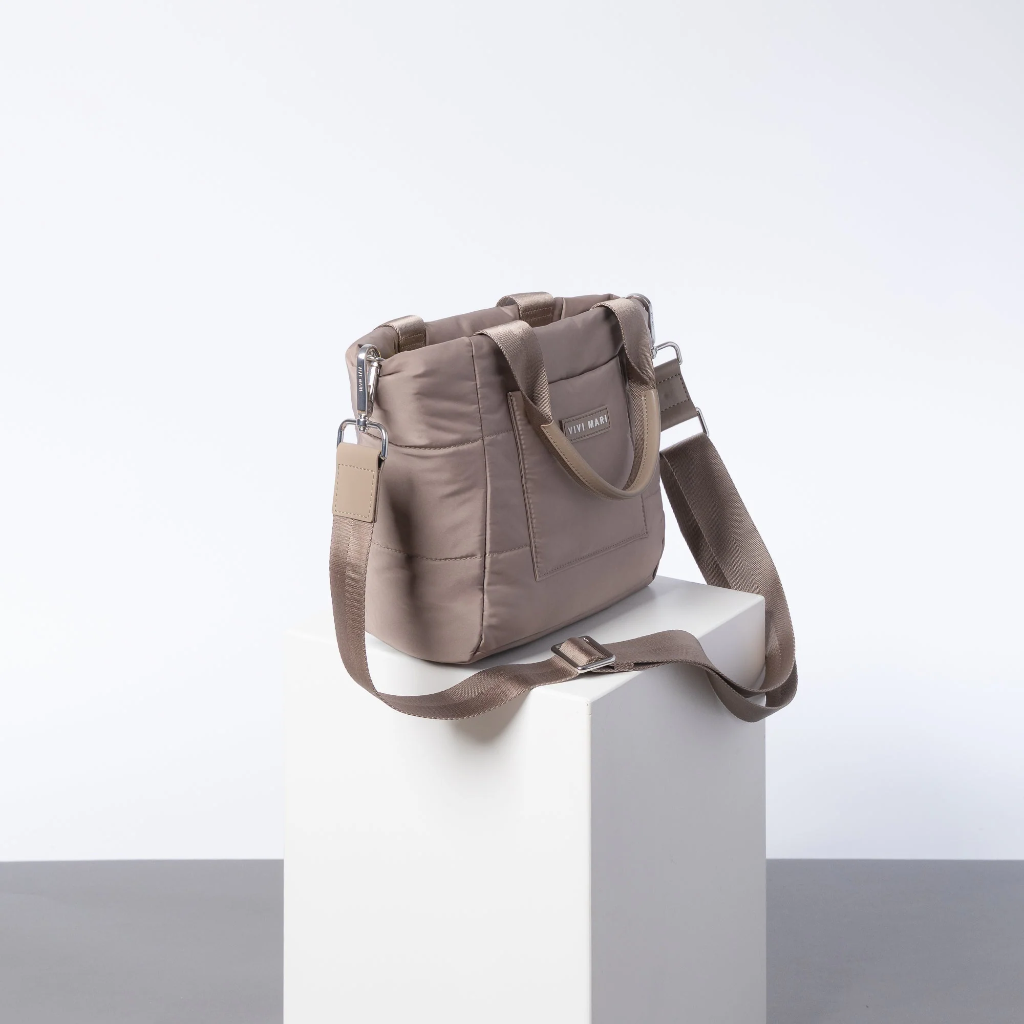 padded tote bag small + strap basic woven slim - dark mushroom - Image 2