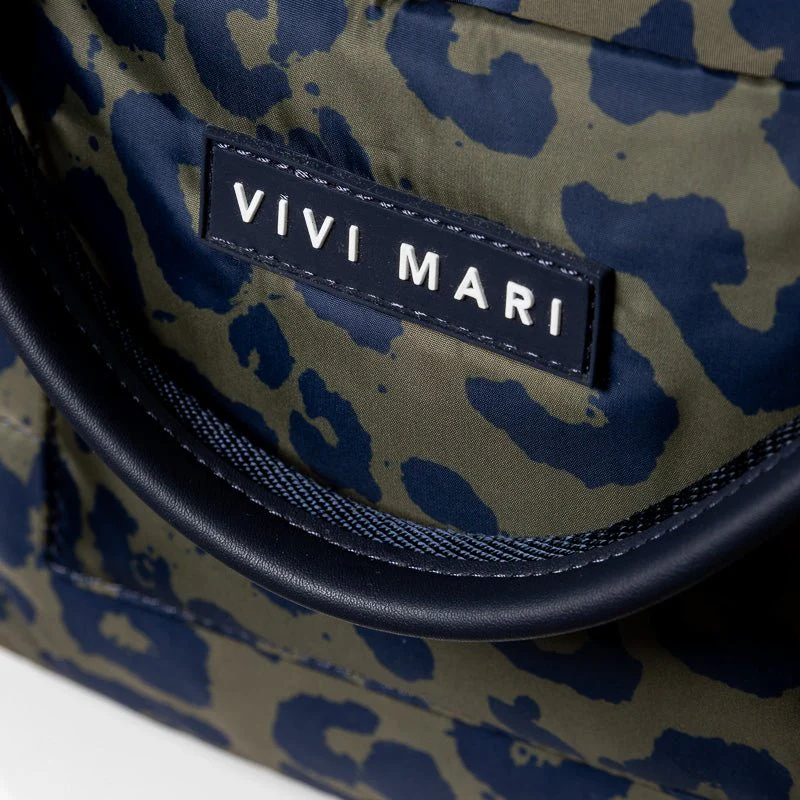 padded tote bag small + strap basic woven slim - leo splashes navy/olive - Image 7