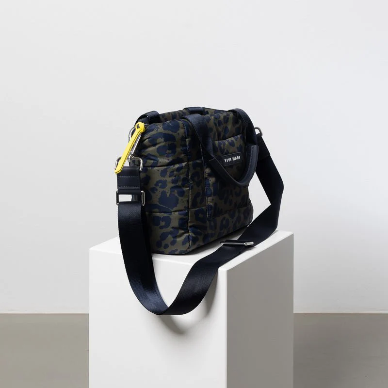 padded tote bag small + strap basic woven slim - leo splashes navy/olive - Image 8