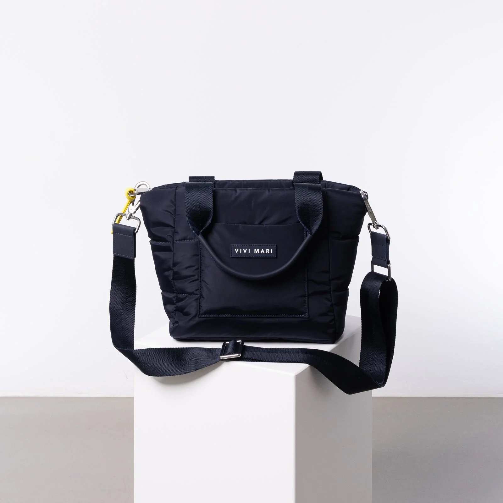 padded tote bag small + strap basic woven slim - navy