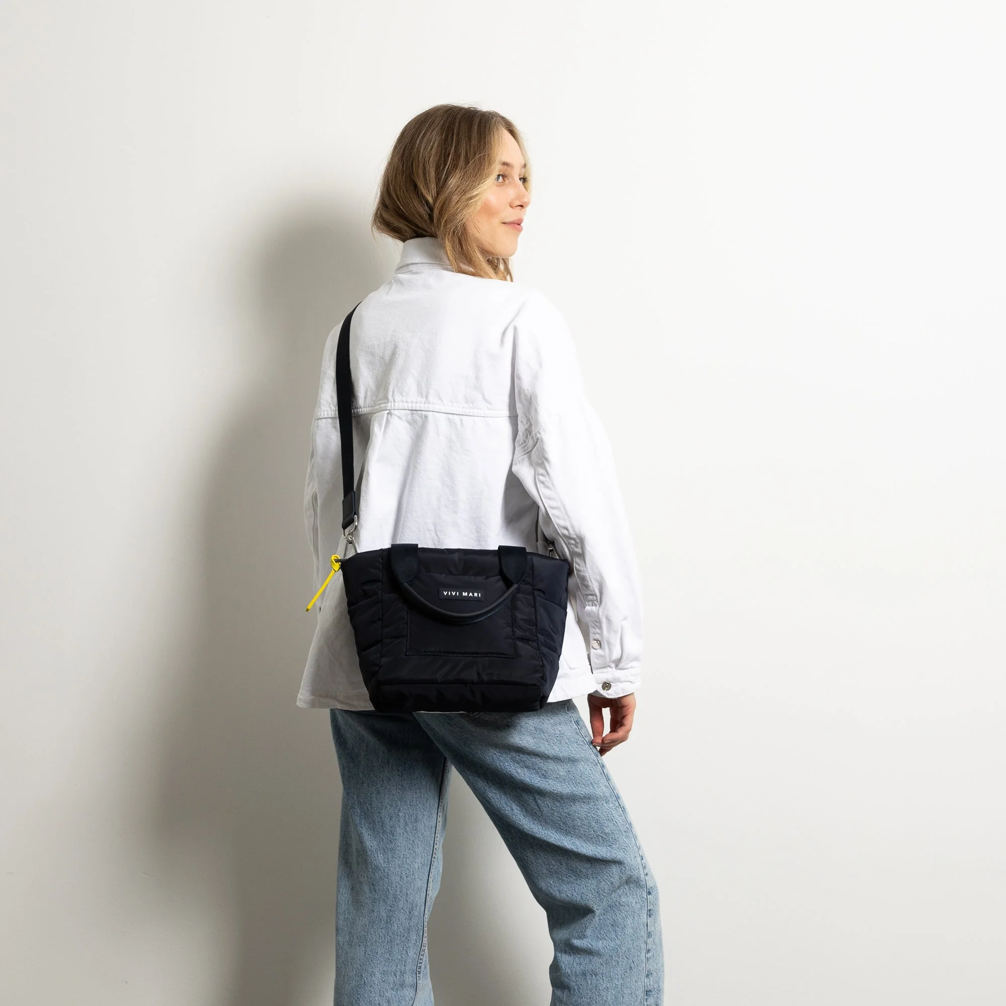 padded tote bag small + strap basic woven slim - navy - Image 11