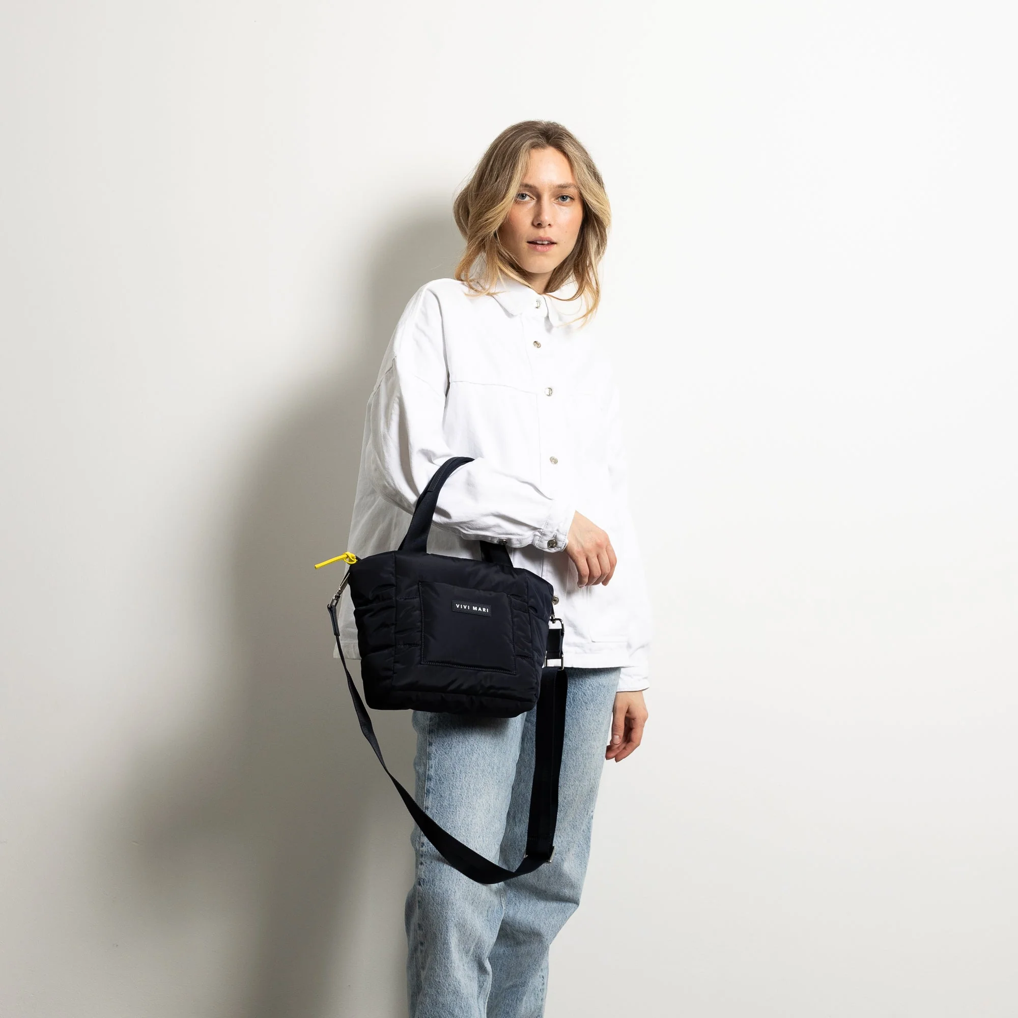 padded tote bag small + strap basic woven slim - navy - Image 2