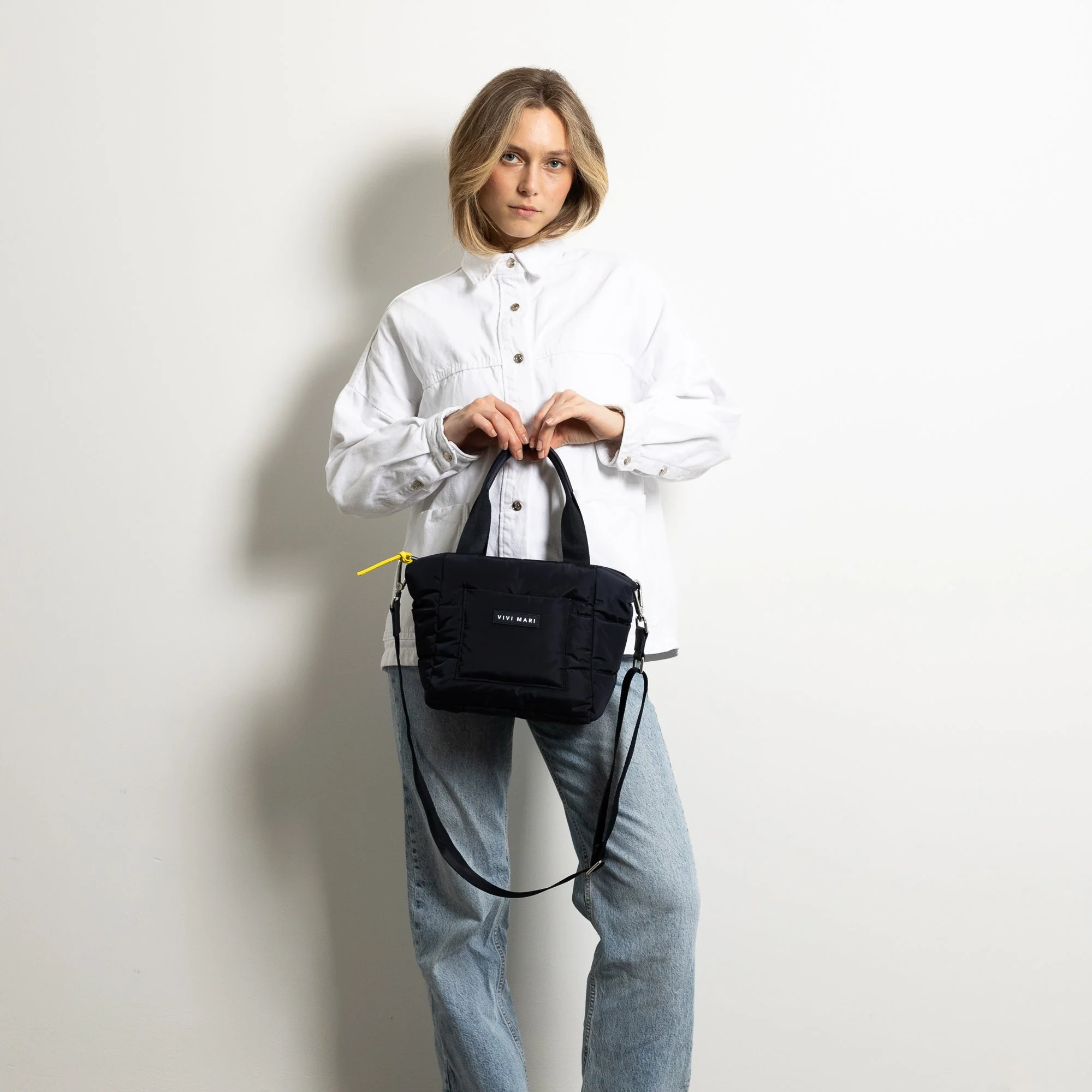 padded tote bag small + strap basic woven slim - navy - Image 6