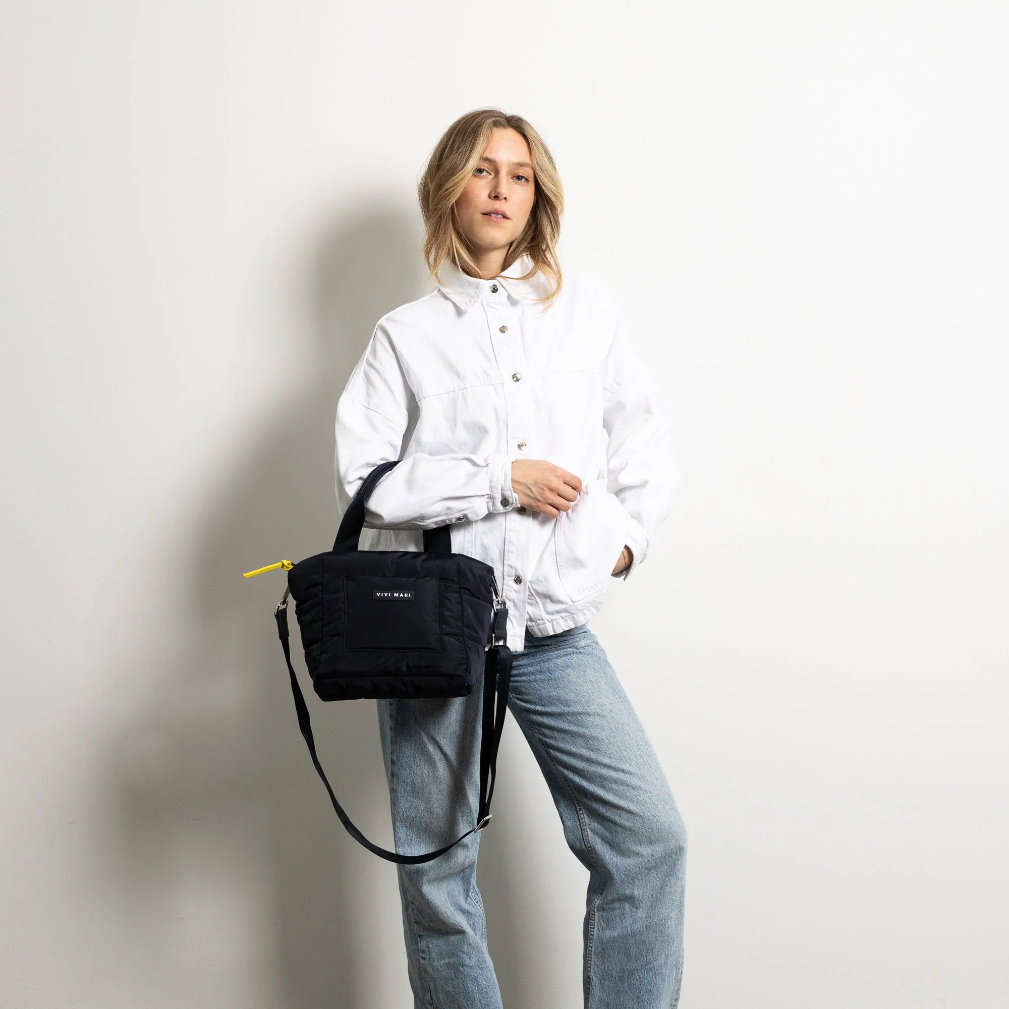 padded tote bag small + strap basic woven slim - navy - Image 9